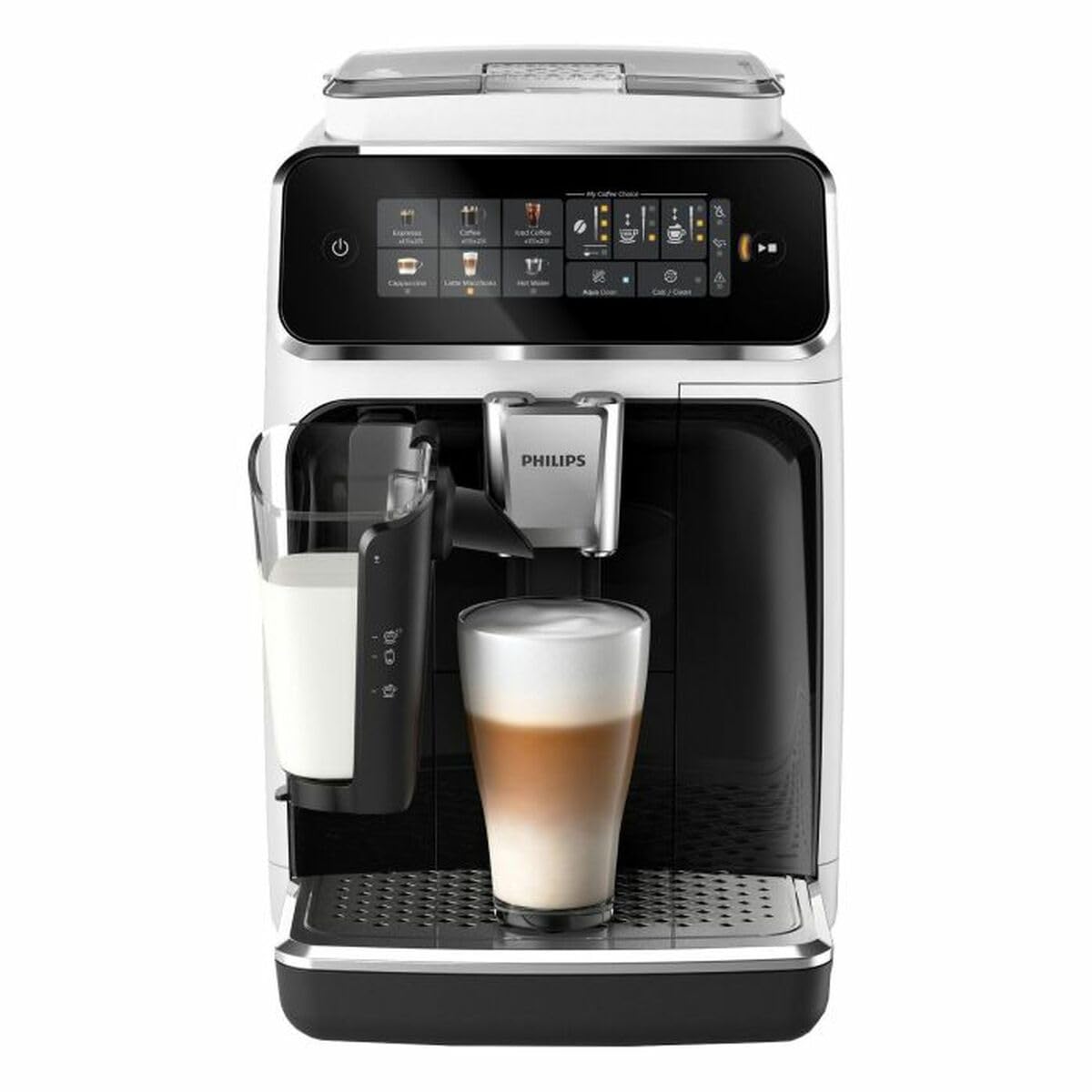 Philips 3300 Series Kaffeevollautomat - 6 Getränke, Modernes Farb-Touchscreen-Display, LatteGo-Milchsystem, SilentBrew, 100% Keramikmahlwerk, AquaClean Filter, Schwarzchrom (EP3347/90)