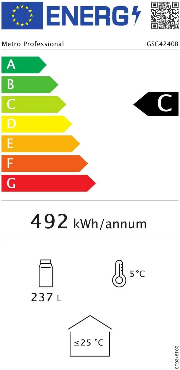 METRO Professional Getränkekühlschrank GSC4240B, 237 L, 110 W, 6 verstellbaren Einlegeböden, LED-Innenbeleuchtung, schwarz