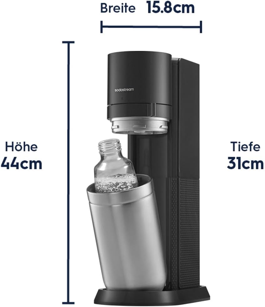 SodaStream Wassersprudler DUO mit Quick-Connect CO2-Zylinder | inkl. 2x 1L Glasflasche und 2x 1L FUSE Kunststoffflasche (spülmaschinengeeignet) |Farbe: Titan