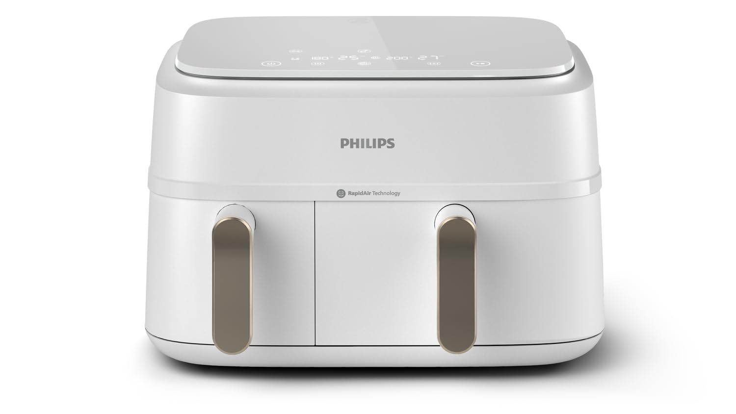 Philips Airfryer 4000 Series Stacked Dual Basket, Gestapelte Heißluftfritteuse 2 Kammern, 10L, RapidAir Technologie, 45% weniger Platzbedarf, PFAS-freie Keramikbeschichtung, Sichtfenster (NA460/00)