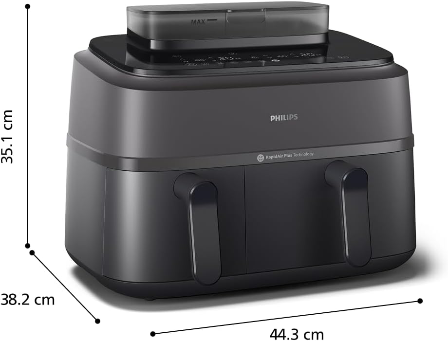 Philips Steam Airfryer 5000 Series Dual Basket Heißluftfritteuse mit Dampfgar-Funktion & 2 Körben – Steam, Airfry, SteamFry, 9L (3L+6L), RapidAir Plus, automatische Dampfreinigung (NA550/00)