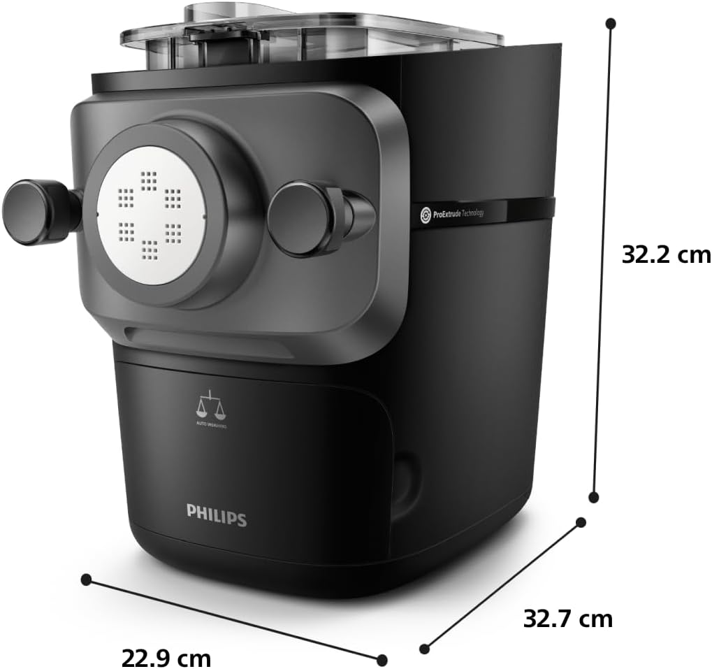 Philips 7000 Serie PastaMaker, Vollautomatische Nudelmaschine, Automatisches Wiegen, 8 Pastasorten, Einfache Reinigung, max 8 Portionen, ProExtrude-Technologie, Vegan, Glutenfrei, Schwarz (HR2665/93)