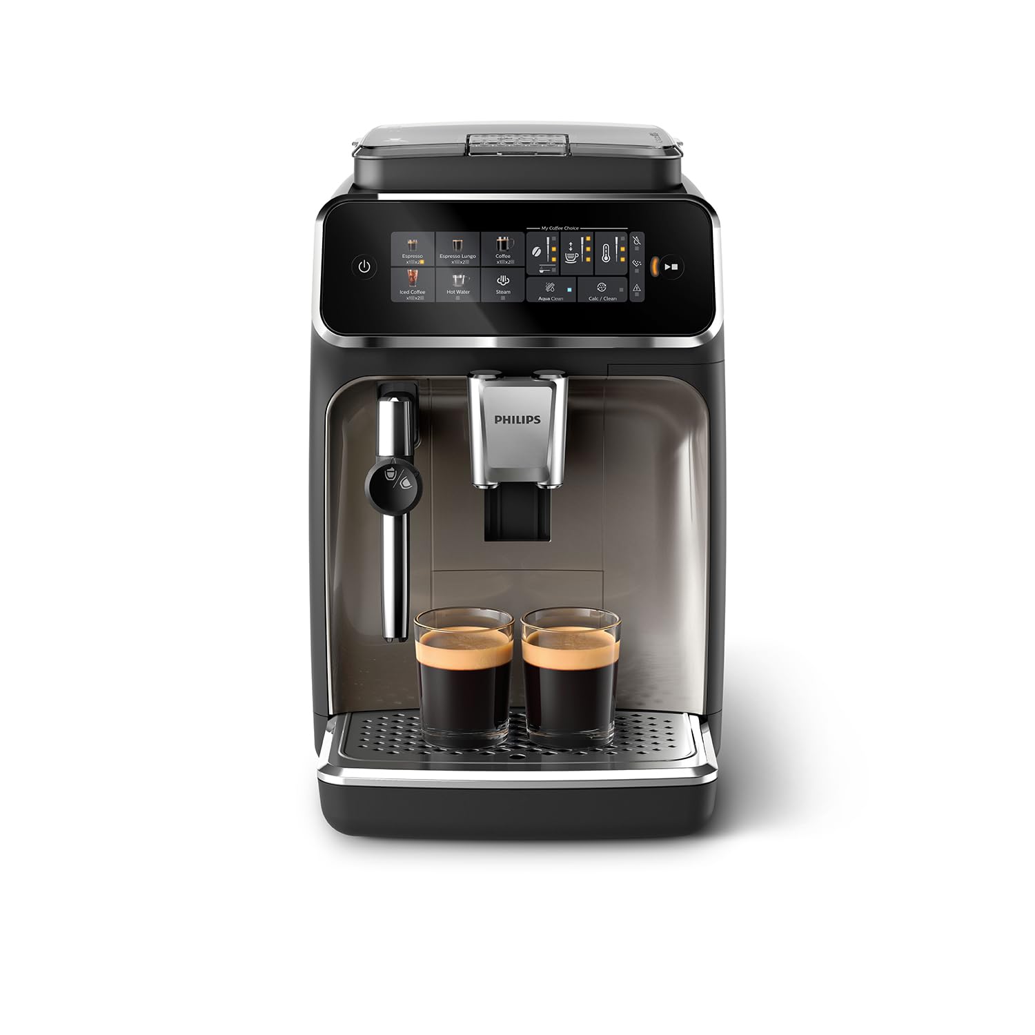 Philips 2200 Series Kaffeevollautomat - 2 Kaffeespezialitäten, Touch-Display, klassischer Milchaufschäumer, Keramikmahlwerk, Mattschwarz (EP2220/10)