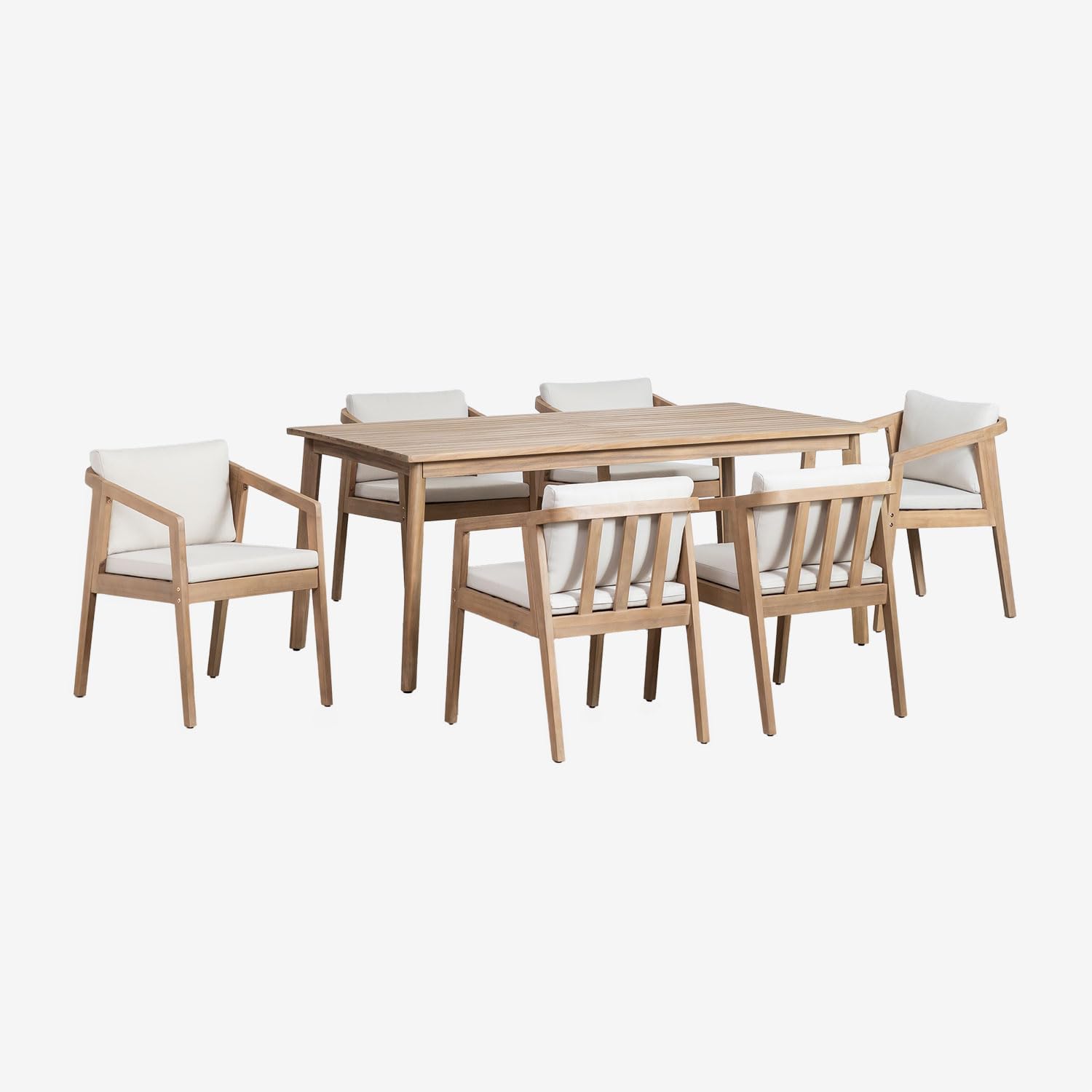 SKLUM Kaela-Set mit rechteckigem Tisch (180 x 90 cm) und 6 Gartenstühlen aus Akazienholz