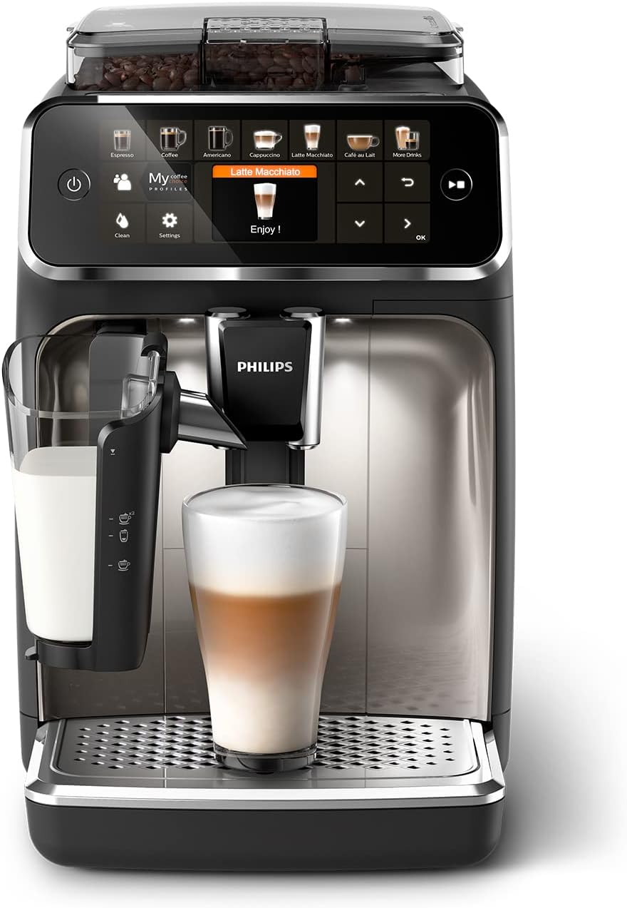 Philips Serie 5400 Kaffeevollautomat - LatteGo, 12 Getränke, Milchaufschäumer, Touchscreen, 4 Profile, Chrom-Finish (EP5447/90)