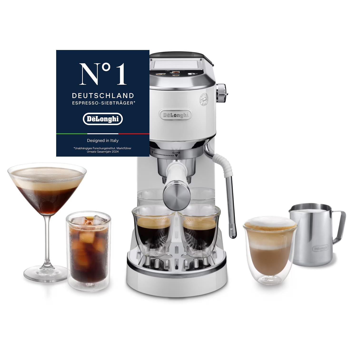 De'Longhi Dedica Style - Perfetto Kompakte Siebträgermaschine Espressomaschine mit Tasten, manuellem Milchaufschäumer für Espresso und Cappuccino, ESE Pad geeignet, 15cm breit, Metall (EC685.M)