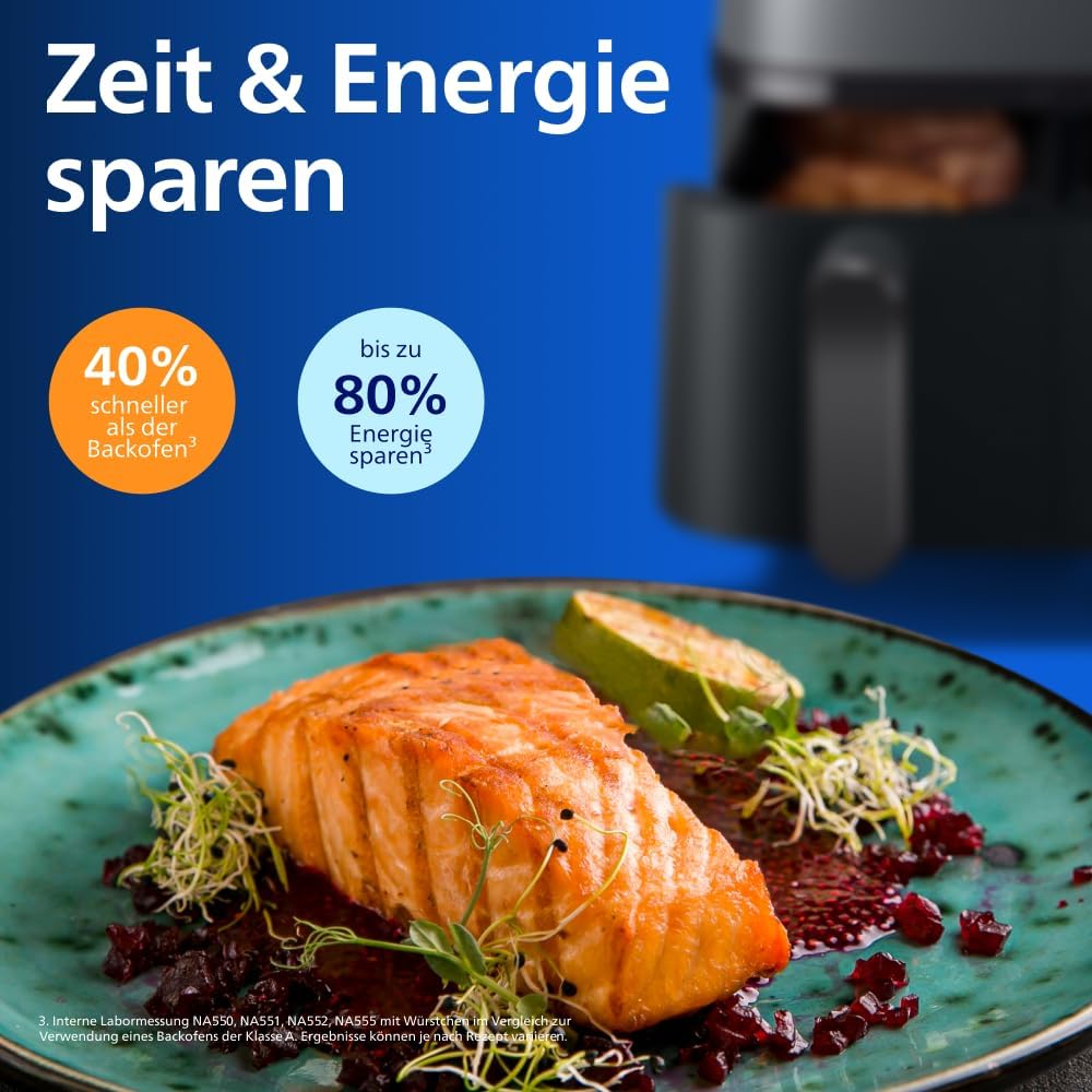 Philips Steam Airfryer 5000 Series Dual Basket Heißluftfritteuse mit Dampfgar-Funktion & 2 Körben – Steam, Airfry, SteamFry, 9L (3L+6L), RapidAir Plus, automatische Dampfreinigung (NA550/00)