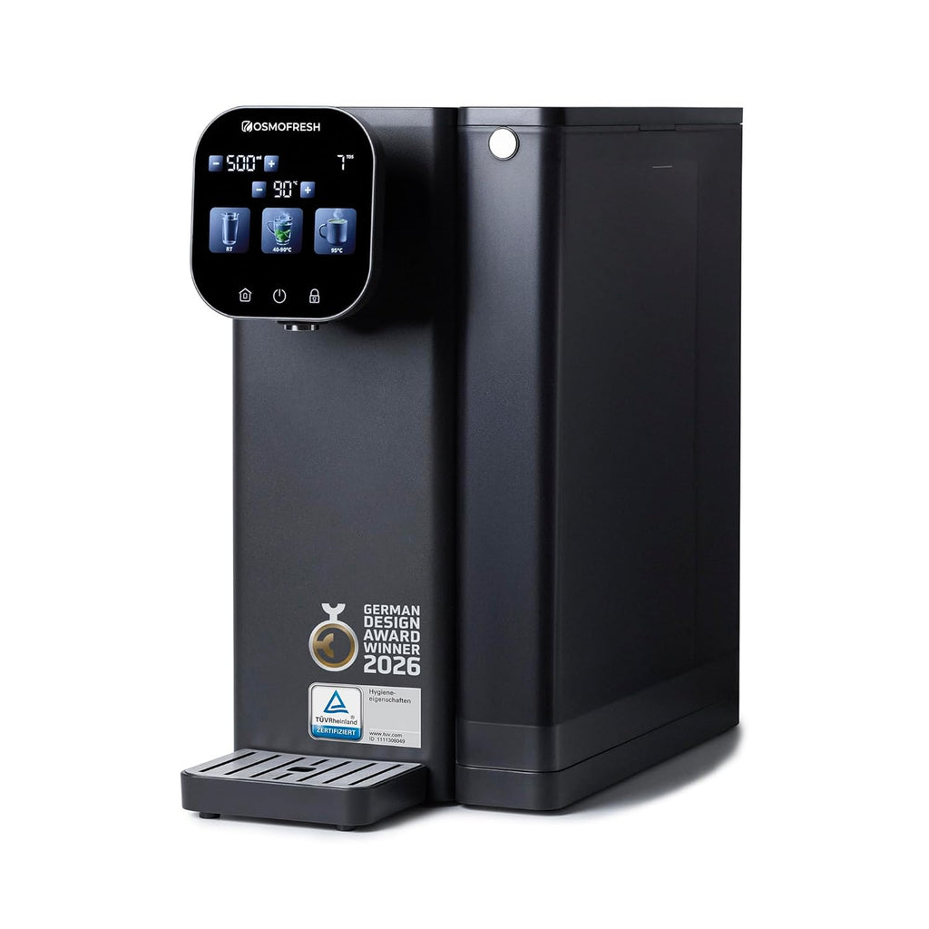 OsmoFresh Fusion Air Auftisch Osmoseanlage | Keine Installation | Heißwasserspender | Filterung & Mineralien | 3-Fach UV-C LED | Abwasserverhältnis 2:1 | TÜV zertifiziert