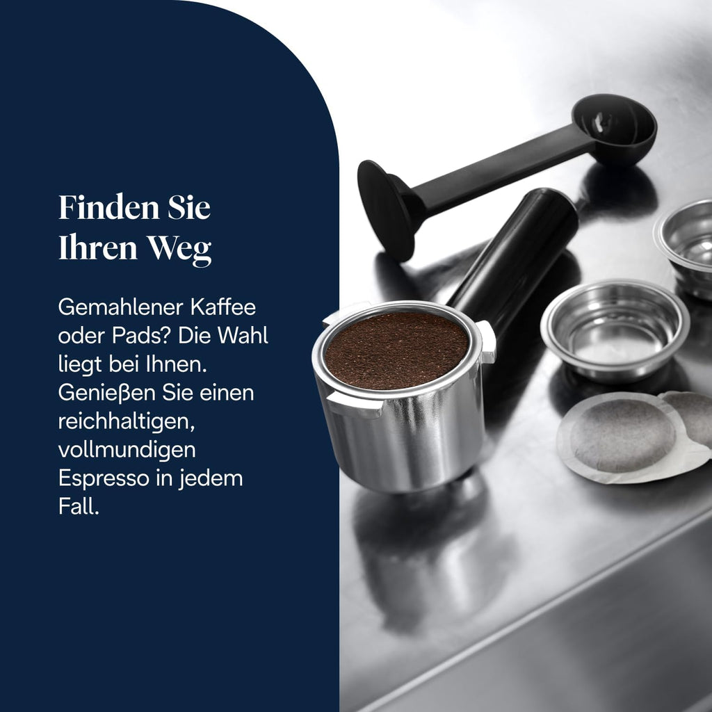 De'Longhi Dedica Style - Perfetto Kompakte Siebträgermaschine Espressomaschine mit Tasten, manuellem Milchaufschäumer für Espresso und Cappuccino, ESE Pad geeignet, 15cm breit, Metall (EC685.M)