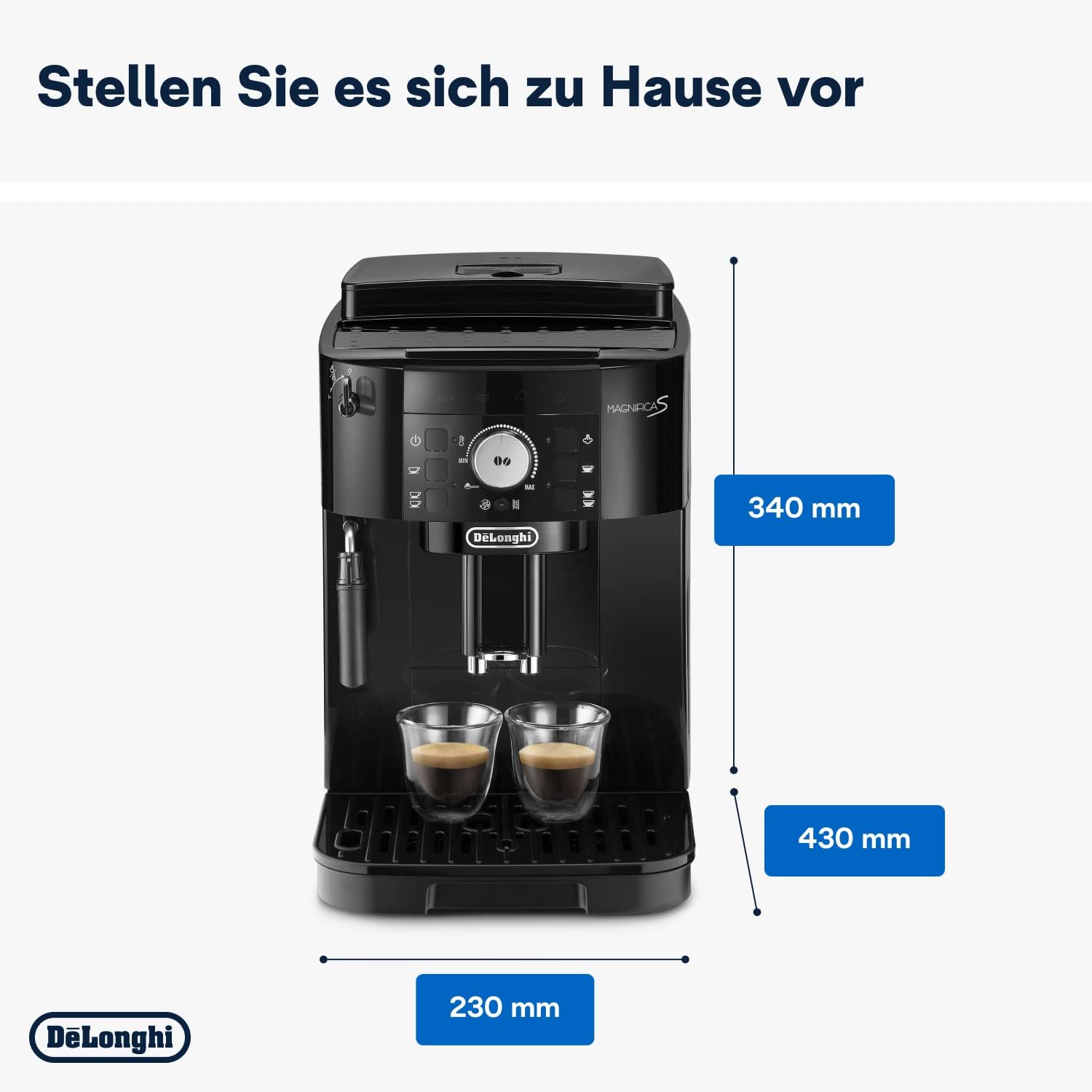 De’Longhi Magnifica S - Perfetto Kaffeevollautomat mit klassischem Milchaufschäumer, Espresso- und Cappuccino Kaffeemaschine, Bedienfeld mit Tasten, Schwarz (ECAM11.112.B)