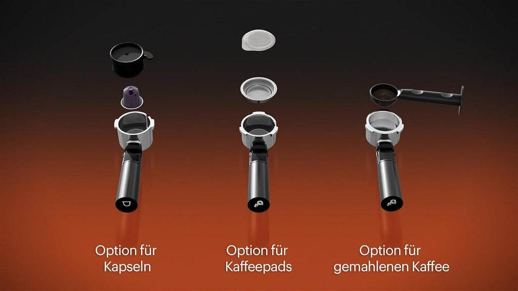 Grundig KSM 6430 Siebträgermaschine mit integriertem Milchbehälter, 1628 W Leistung, 20 bar Pumpendruck, Zweifachdüse, farbiges Touch-Display, BrewSense, CreamyPro, Dark Inox/Schwarz