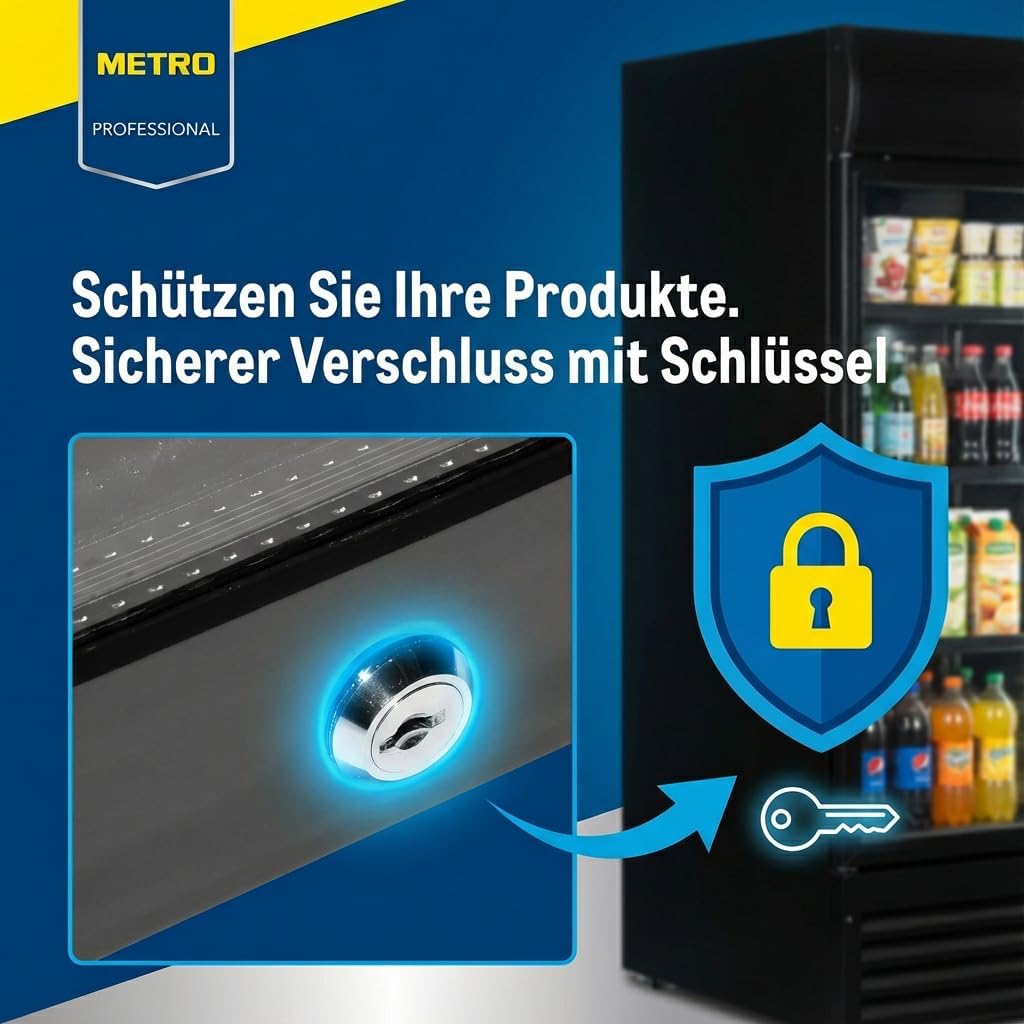 METRO Professional Getränkekühlschrank GSC4240B, 237 L, 110 W, 6 verstellbaren Einlegeböden, LED-Innenbeleuchtung, schwarz