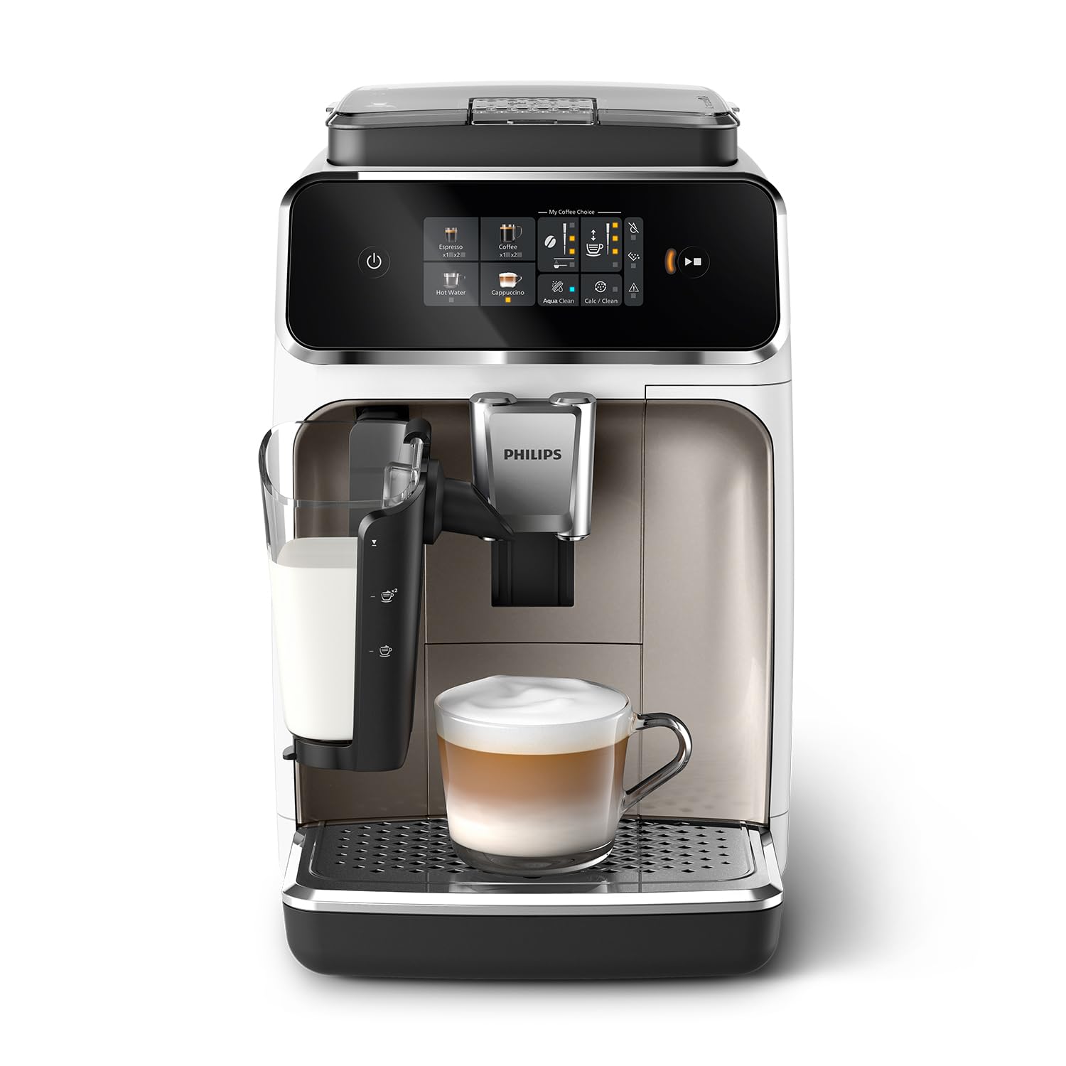 Philips 3300 Series Kaffeevollautomat - 6 Getränke, Modernes Farb-Touchscreen-Display, LatteGo-Milchsystem, SilentBrew, 100% Keramikmahlwerk, AquaClean Filter, Schwarzchrom (EP3347/90)