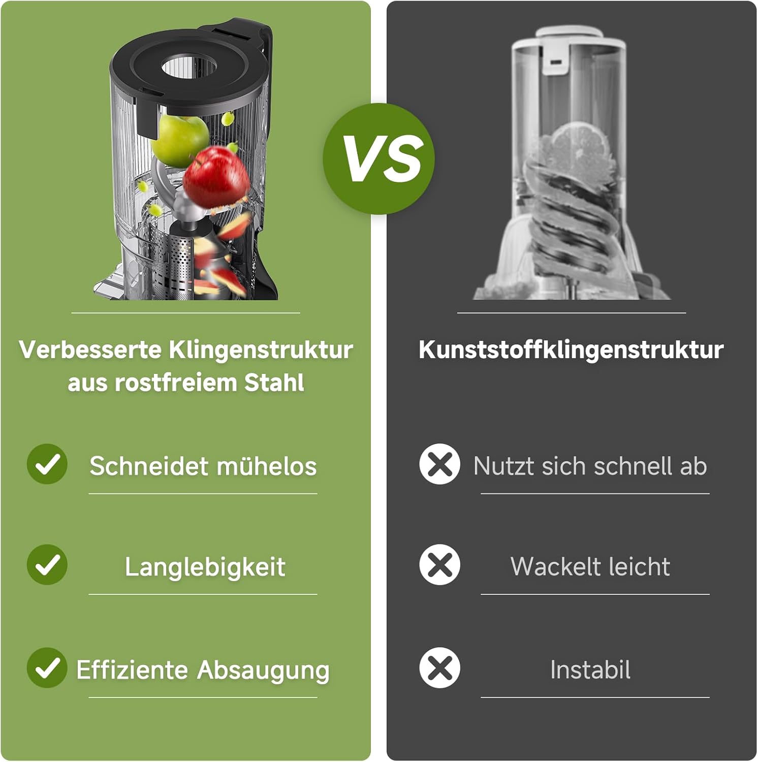 AMZCHEF Entsafter Slow Juicer 136 mm – Saftpresse Elektrisch für Gemüse & Obst – Cold Press Juicer mit 2 Filtern – Leise & Leicht zu Reinigen - Silber