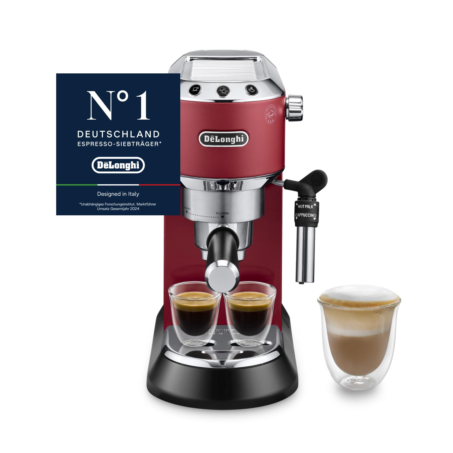 De'Longhi Dedica Style - Perfetto Kompakte Siebträgermaschine Espressomaschine mit Tasten, manuellem Milchaufschäumer für Espresso und Cappuccino, ESE Pad geeignet, 15cm breit, Metall (EC685.M)