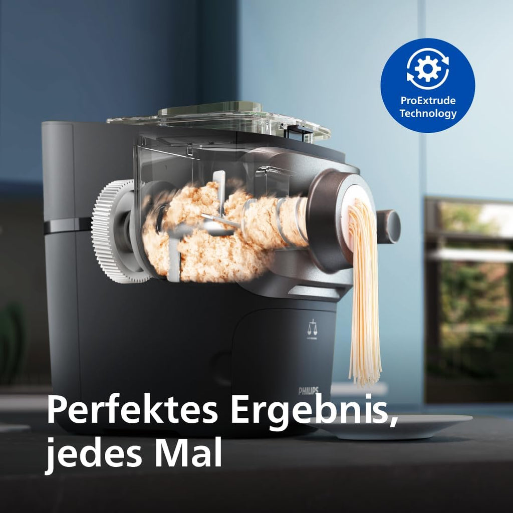 Philips 7000 Serie PastaMaker, Vollautomatische Nudelmaschine, Automatisches Wiegen, 8 Pastasorten, Einfache Reinigung, max 8 Portionen, ProExtrude-Technologie, Vegan, Glutenfrei, Schwarz (HR2665/93)