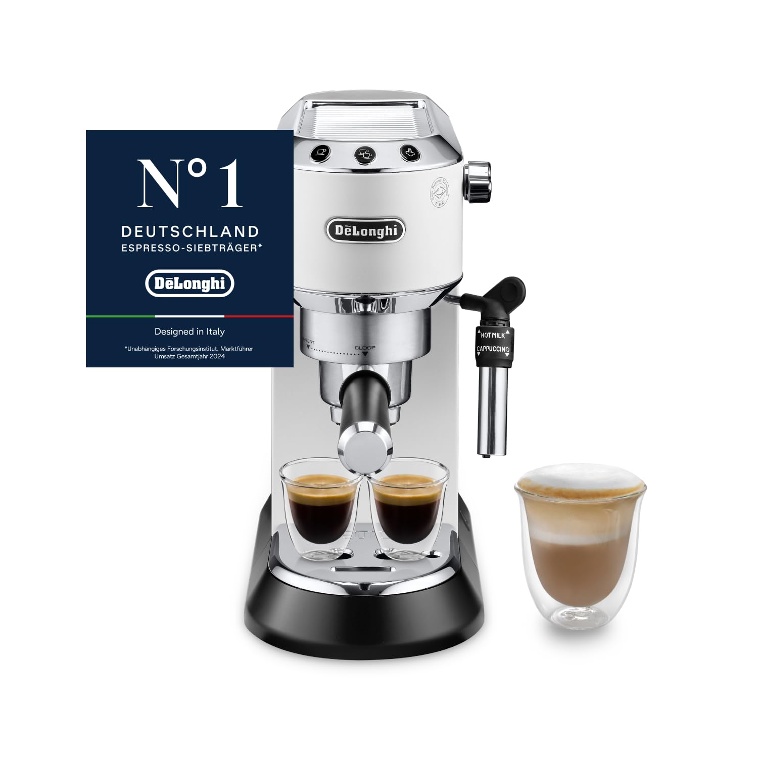 De'Longhi Dedica Style - Perfetto Kompakte Siebträgermaschine Espressomaschine mit Tasten, manuellem Milchaufschäumer für Espresso und Cappuccino, ESE Pad geeignet, 15cm breit, Metall (EC685.M)