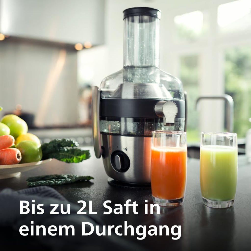 Philips 3000 Series Entsafter – XXL-Einfüllschacht, FibreBoost-Technologie, QuickClean, 2L Kapazität, 1100W leistungsstarker Motor für frischen & fruchtfleischreichen Saft (HR1921/20)