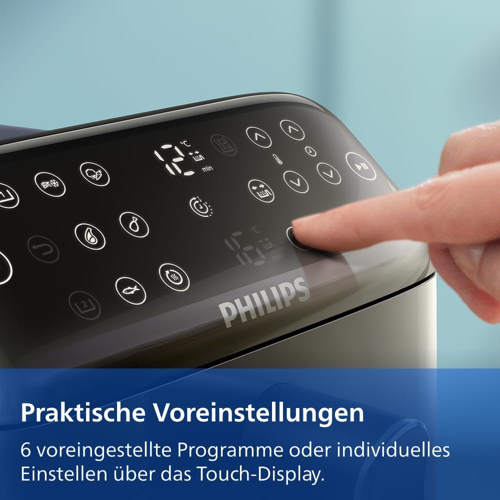 Philips Airfryer 4000 Series Stacked Dual Basket, Gestapelte Heißluftfritteuse 2 Kammern, 10L, RapidAir Technologie, 45% weniger Platzbedarf, PFAS-freie Keramikbeschichtung, Sichtfenster (NA460/00)