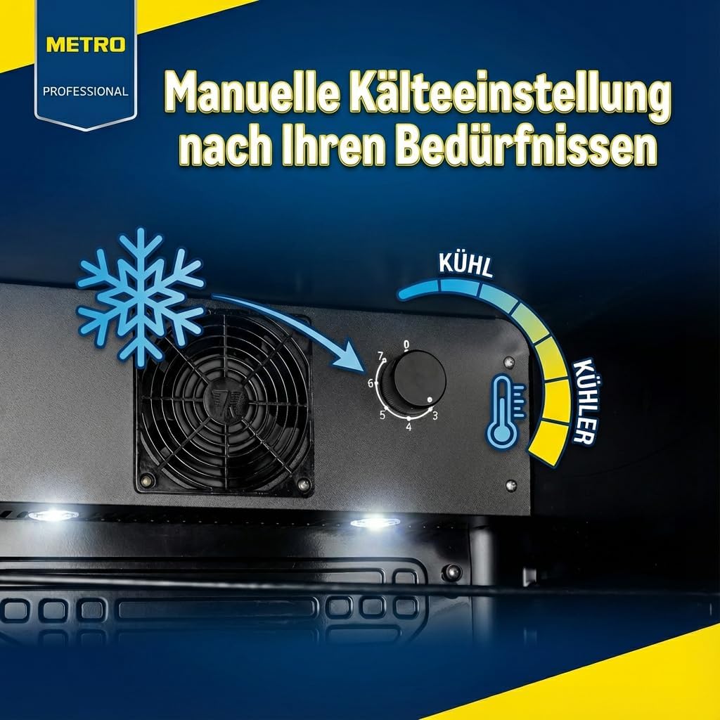 METRO Professional Getränkekühlschrank GSC4240B, 237 L, 110 W, 6 verstellbaren Einlegeböden, LED-Innenbeleuchtung, schwarz