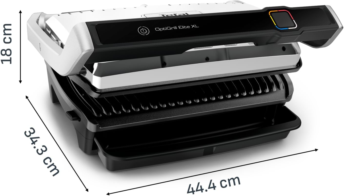 Tefal OptiGrill Elite XL Kontaktgrill, 16 Programme, Digitales Display mit Garstufenanzeige, abnehmbare XL-Platten, Grillboost-Funktion, intuitive Bedienung, Elektrogrill, Edelstahl, GC760D12