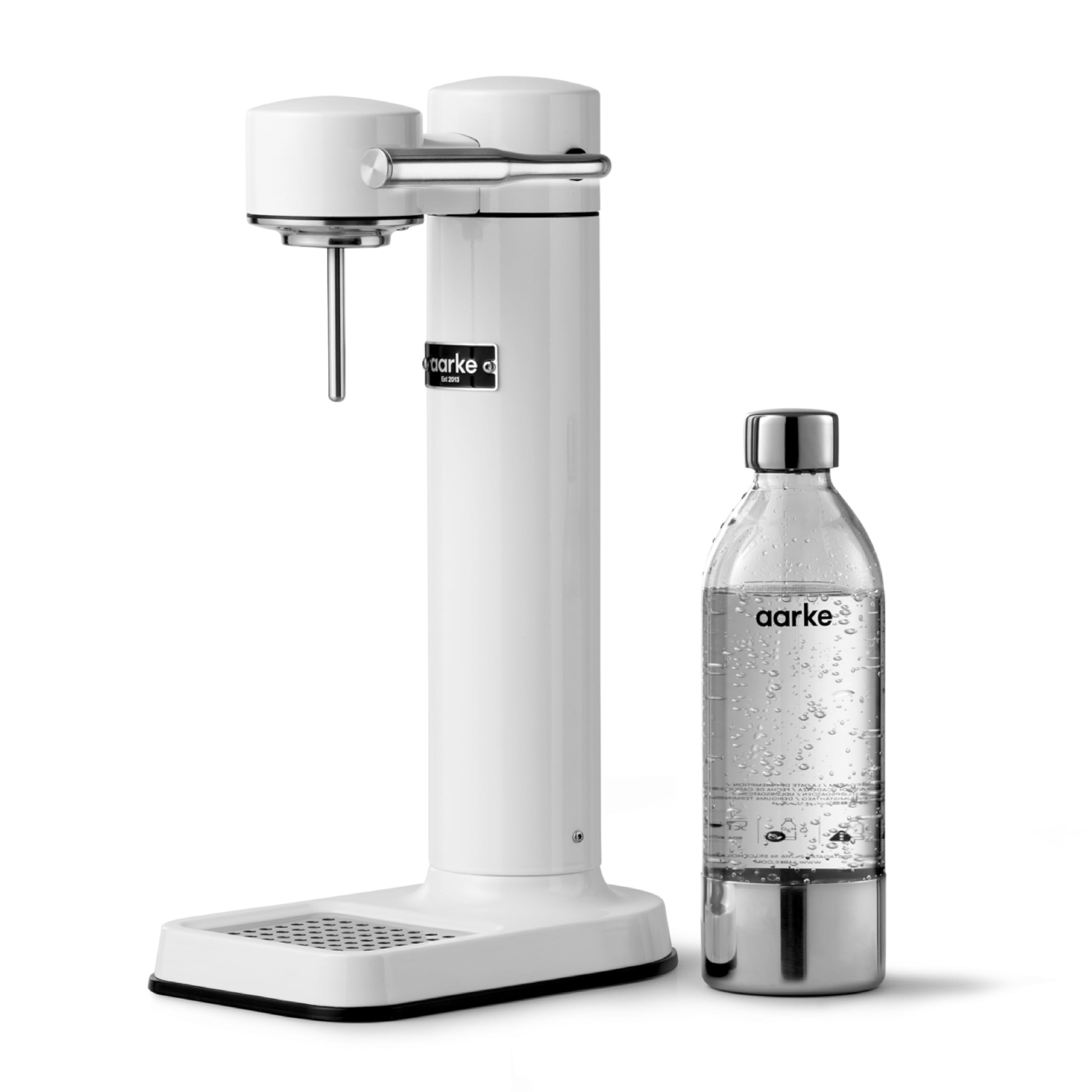 Aarke Carbonator 3, Wassersprudler aus Edelstahl im modernen Edelstahl Finish mit BPA-freier 1L PET-Flasche, Sprudelwasserbereiter für Leitungswasser, kompatibel mit 60L CO2-Zylindern