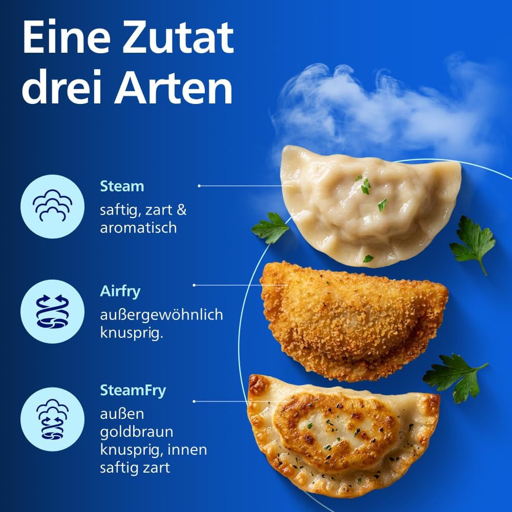 Philips Steam Airfryer 5000 Series Dual Basket Heißluftfritteuse mit Dampfgar-Funktion & 2 Körben – Steam, Airfry, SteamFry, 9L (3L+6L), RapidAir Plus, automatische Dampfreinigung (NA550/00)