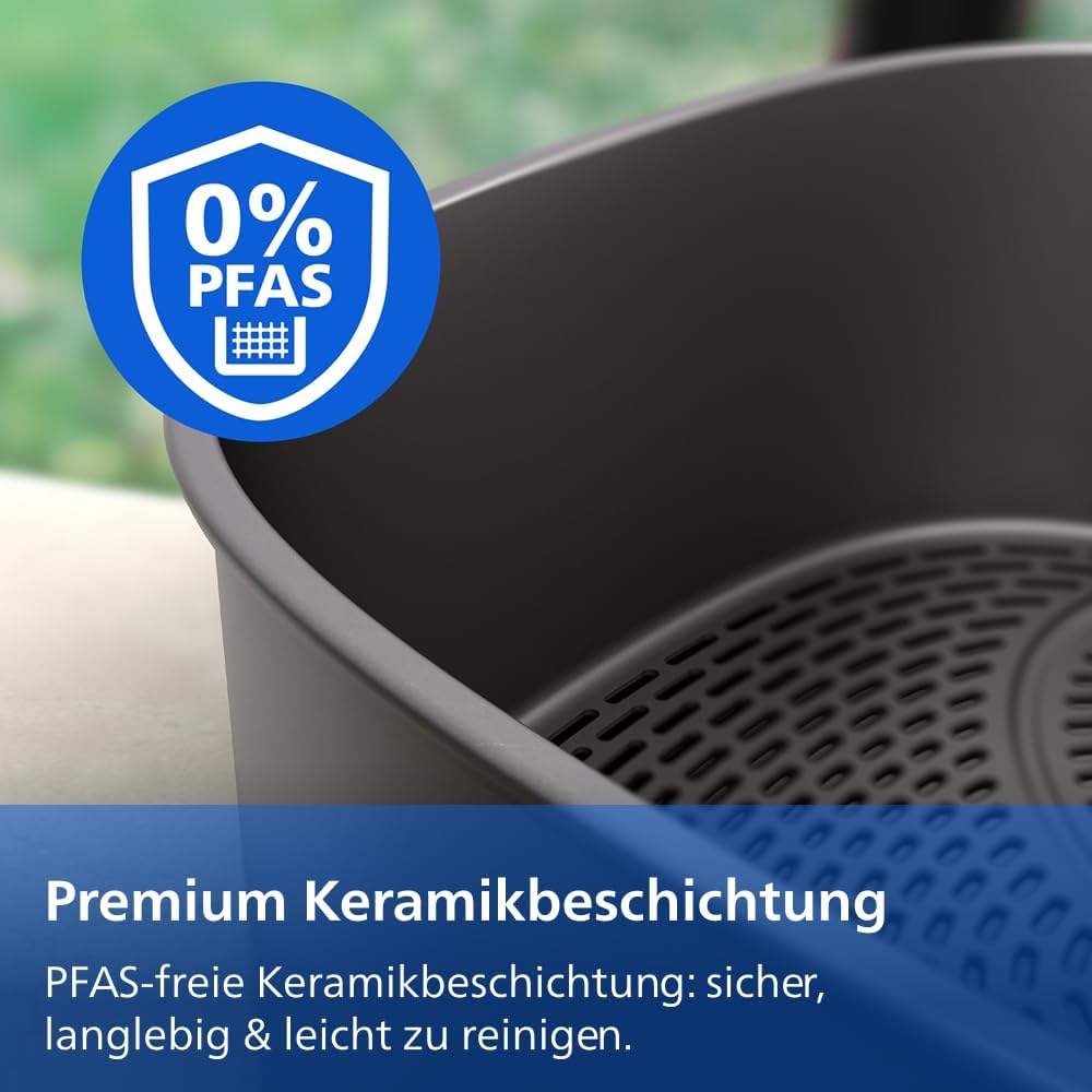 Philips Airfryer 4000 Series Stacked Dual Basket, Gestapelte Heißluftfritteuse 2 Kammern, 10L, RapidAir Technologie, 45% weniger Platzbedarf, PFAS-freie Keramikbeschichtung, Sichtfenster (NA460/00)