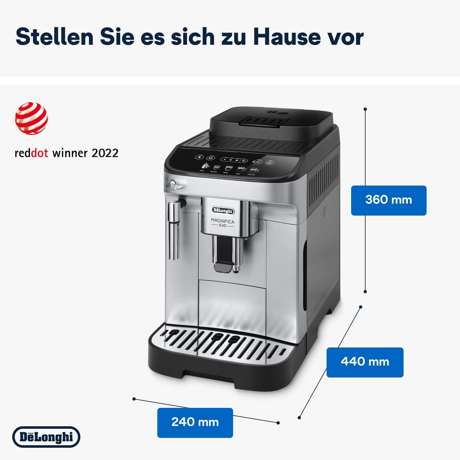 De’Longhi Magnifica Evo - Perfetto Kaffeevollautomat mit klassischem Milchaufschäumer, 4 One-Touch-Getränke, Cappuccino, Espresso Kaffeemaschine, Soft-Touch-Bedienfeld, Silber (ECAM292.33.SB)