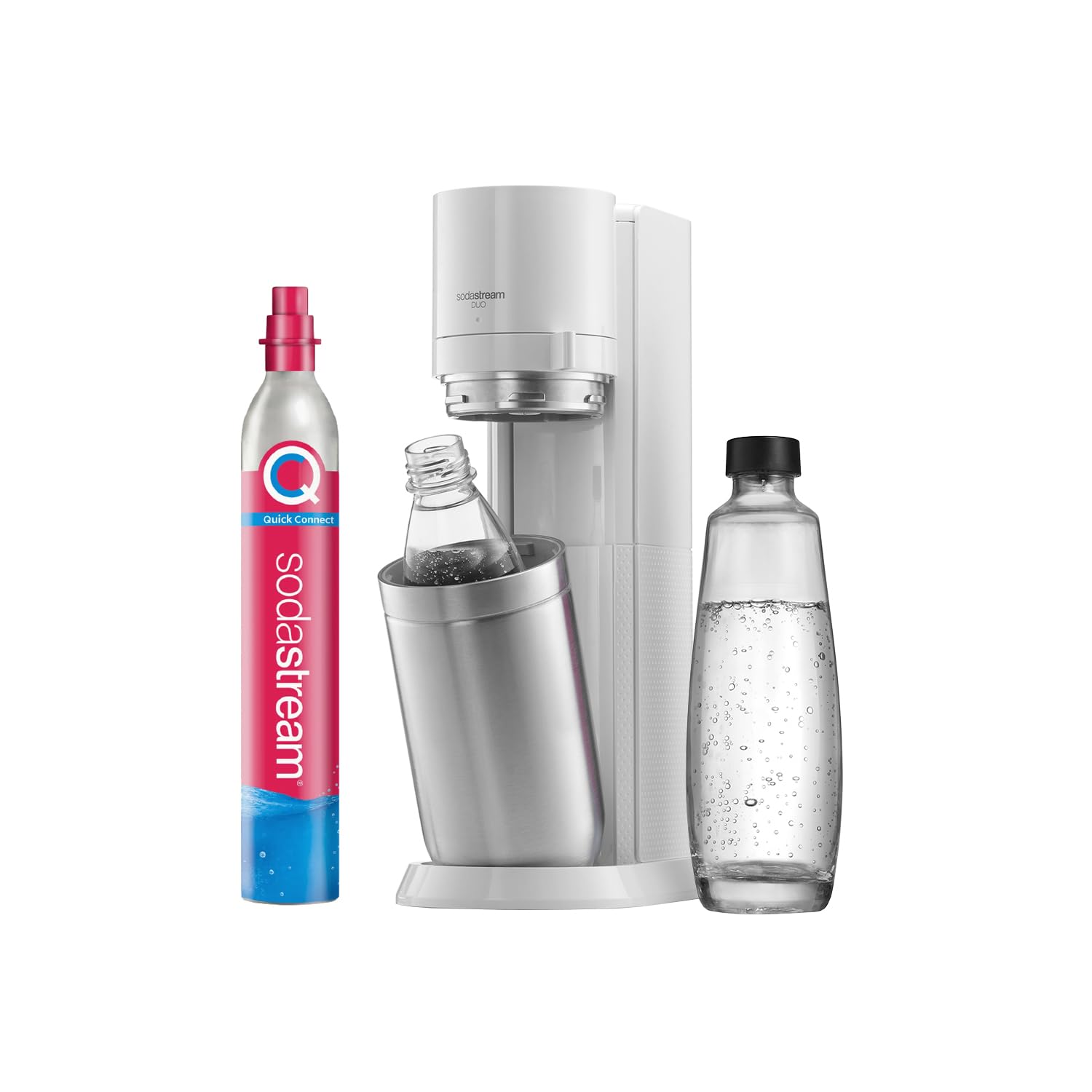 SodaStream Wassersprudler DUO mit Quick-Connect CO2-Zylinder | inkl. 2x 1L Glasflasche und 2x 1L FUSE Kunststoffflasche (spülmaschinengeeignet) |Farbe: Titan