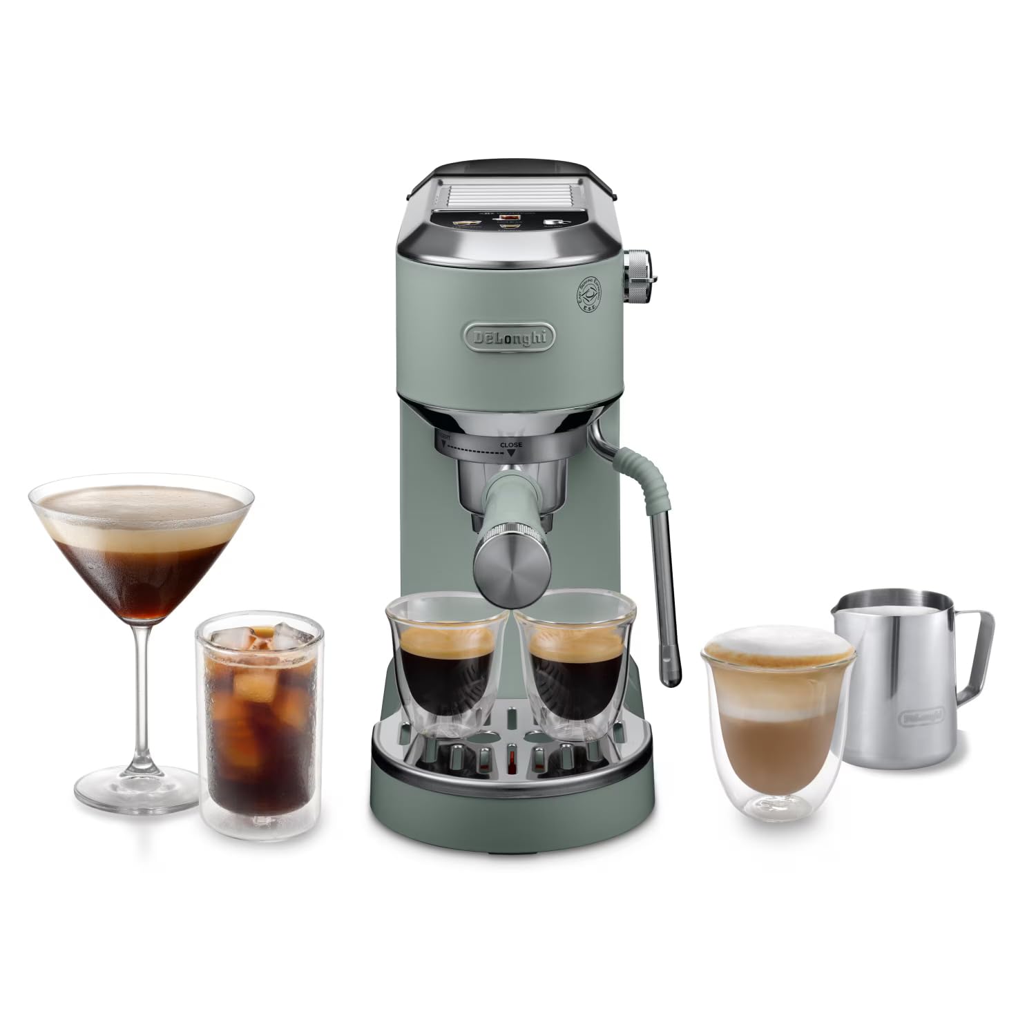 De'Longhi Dedica Style - Perfetto Kompakte Siebträgermaschine Espressomaschine mit Tasten, manuellem Milchaufschäumer für Espresso und Cappuccino, ESE Pad geeignet, 15cm breit, Metall (EC685.M)