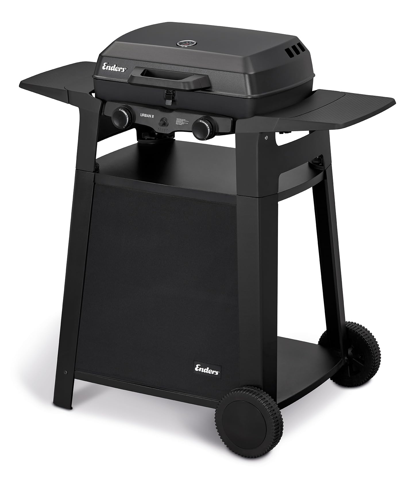 Enders® Gasgrill Urban II Pro, Tischgrill, Grillen-, Kochen- und Backen Funktion, 2 Brenner Edelstahl, mit Grill-Thermometer, Balkon-, Camping-Grill, Aluguss-Gehäuse, Gusseisen-Rost, #2062