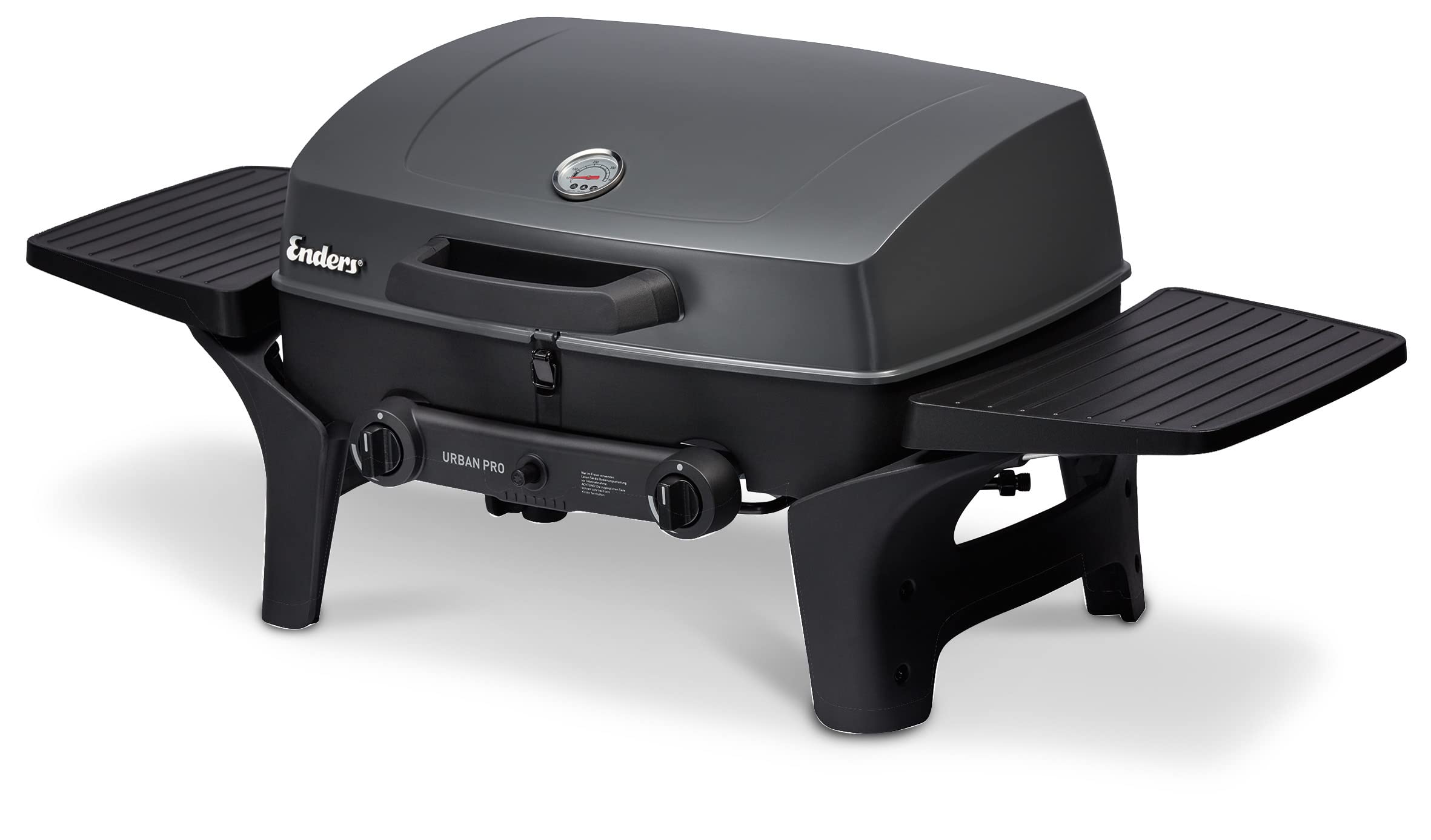 Enders® Gasgrill Urban II Pro, Tischgrill, Grillen-, Kochen- und Backen Funktion, 2 Brenner Edelstahl, mit Grill-Thermometer, Balkon-, Camping-Grill, Aluguss-Gehäuse, Gusseisen-Rost, #2062