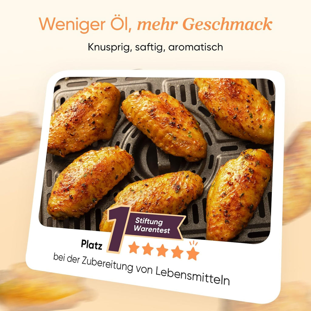 Cosori Airfryer | Testsieger der Stiftung Warentest | 8,5L Heißluftfritteuse 2 Kammern | Heissluftfritteuse mit Sichtfenster | NTC-Tech für präzise Temperaturkontrolle | Gold | R903