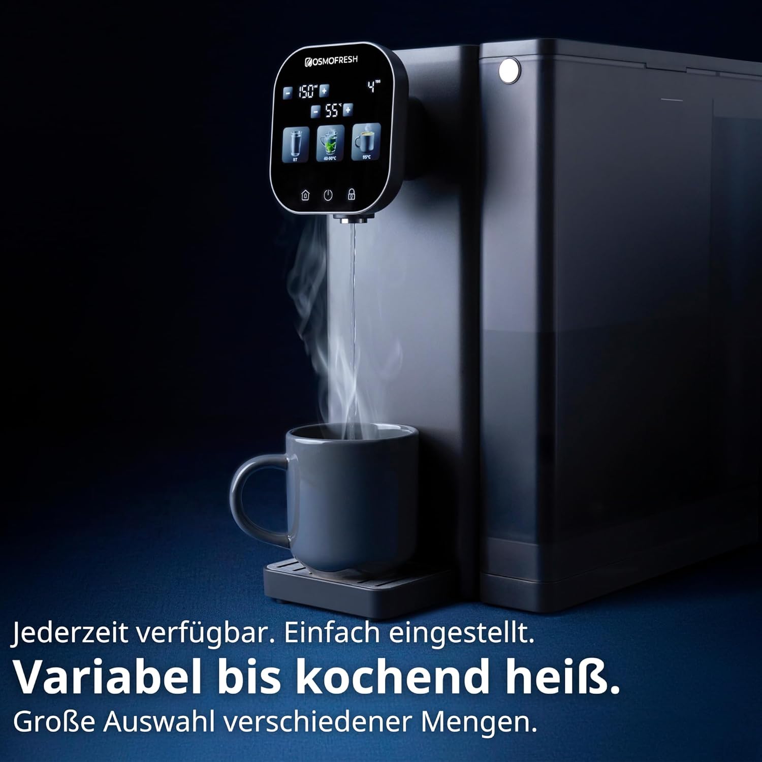 OsmoFresh Fusion Air Auftisch Osmoseanlage | Keine Installation | Heißwasserspender | Filterung & Mineralien | 3-Fach UV-C LED | Abwasserverhältnis 2:1 | TÜV zertifiziert