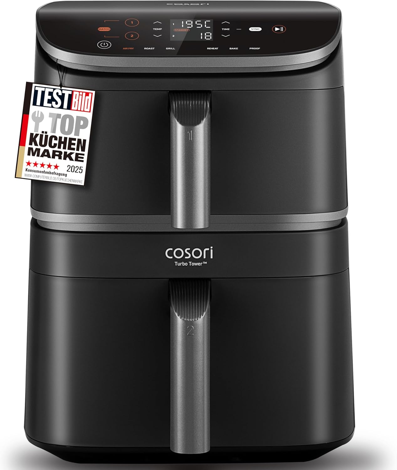 COSORI Airfryer, Heißluftfritteuse 2 Kammern, 10,8 L Heissluftfritteuse, Innovative Mehrfach-Luftgeschwindigkeit, Spart 41 Prozent Platz, Inklusive Rezeptbuch und Edelstahl-Rost, Silbergrau