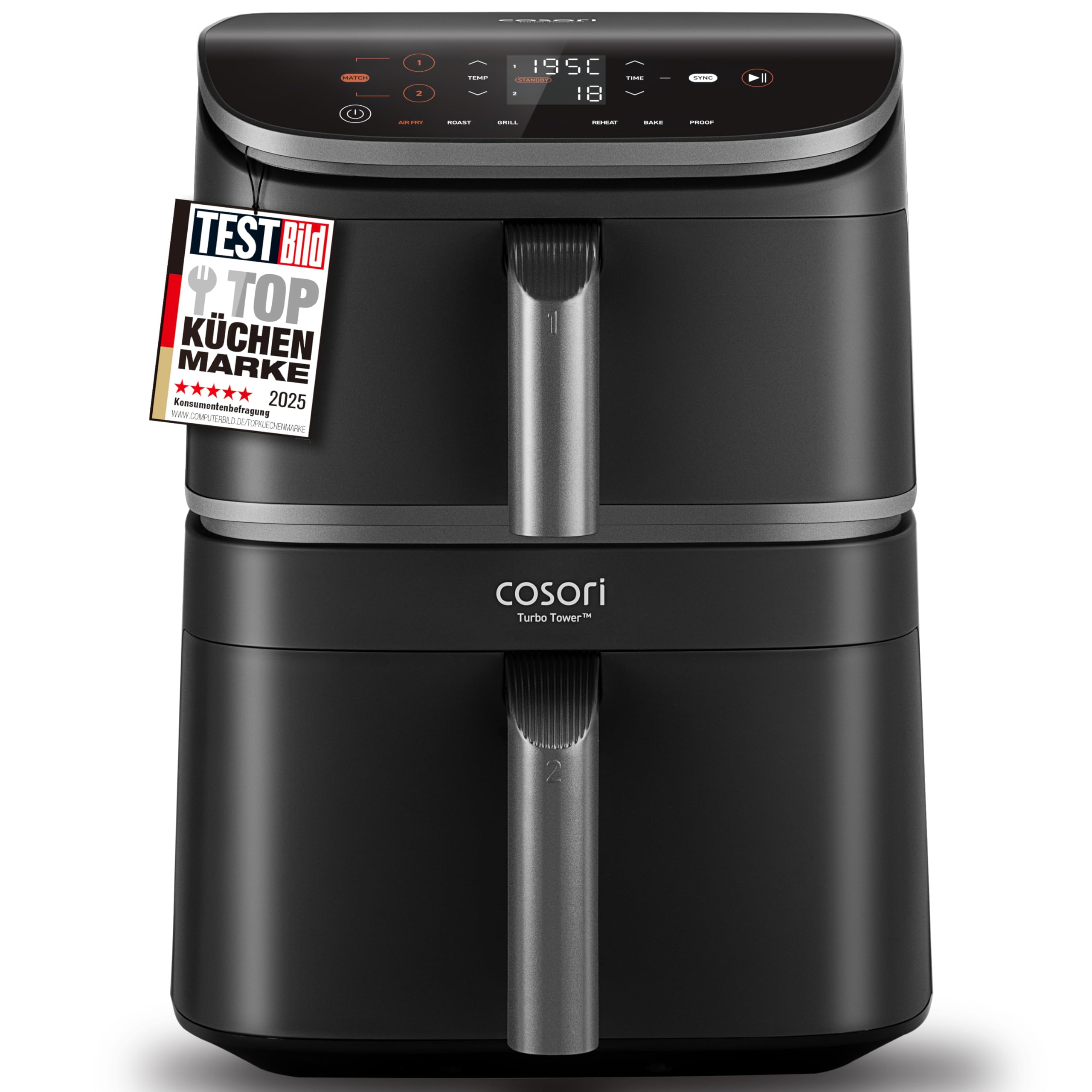 COSORI Heißluftfritteuse 2 Kammern, Dual Blaze TwinFry 10L Airfryer, mit 4 Heizrohren und flexiblen Kammern, gleichmäßige Hitzeverteilung, Temperatur bis 240 Grad C, Schwarz, TF102S