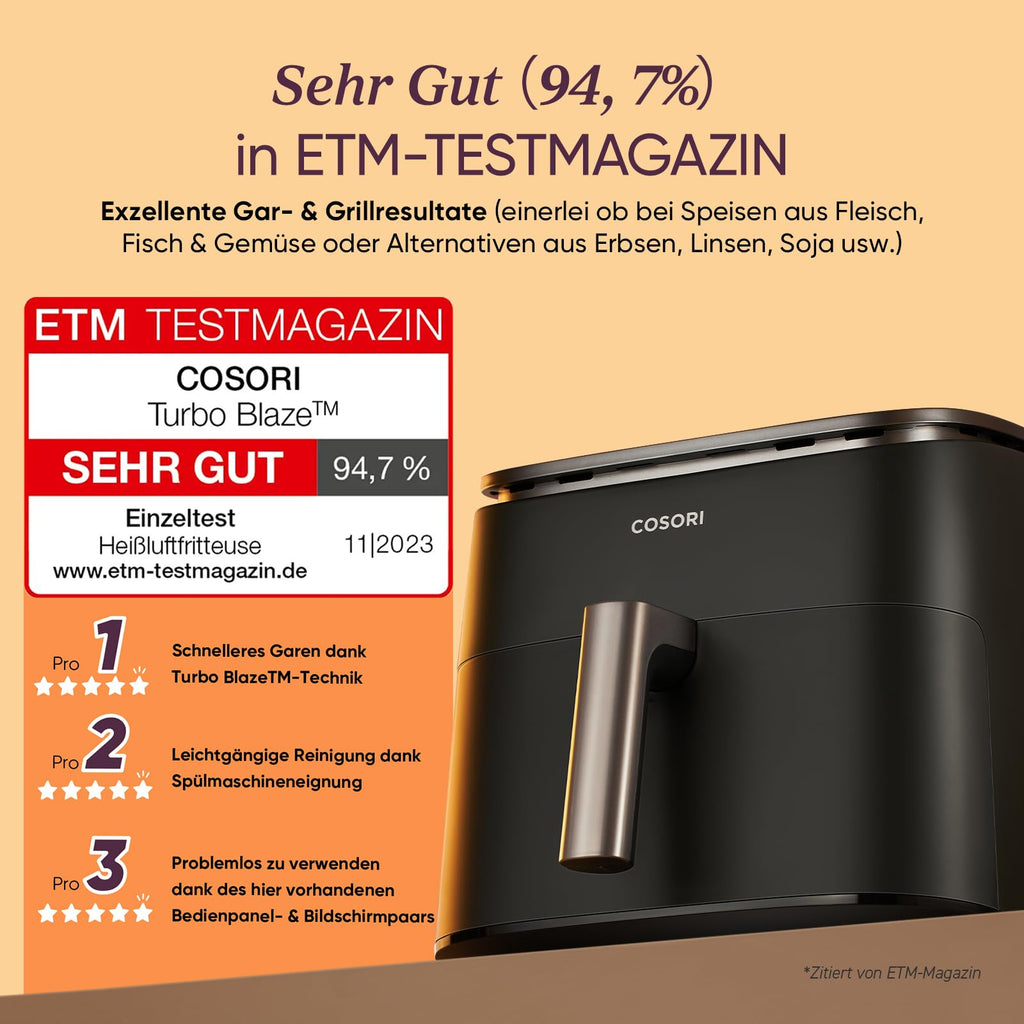COSORI Airfryer | Iconic Single | 96% Metall | Keramikbeschichtung ohne PFAS und BPA | 7-in-1 6,2L Heißluftfritteuse | 61% energiesparend | 50+ Rezepte | spülmaschinenfest | silber | SE601S