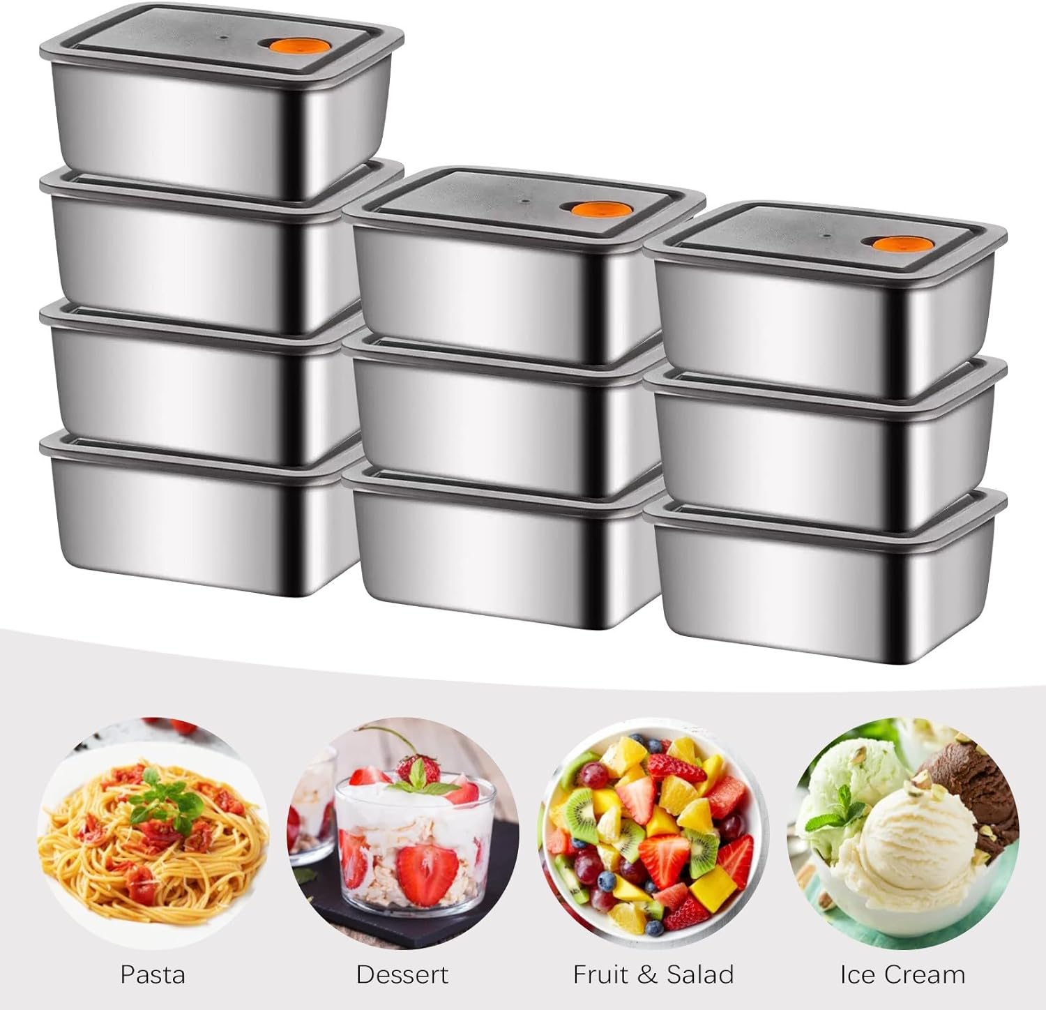 10 Stück Frischhaltedosen-Set, 590 ml Edelstahl Vorratsdosen mit Deckel Luftdicht, Vorratsbehälter Set, Aufbewahrungsboxen, Vorratsdose, Organizer Küche, BPA-Frei, spülmaschinen, gefrier (10)