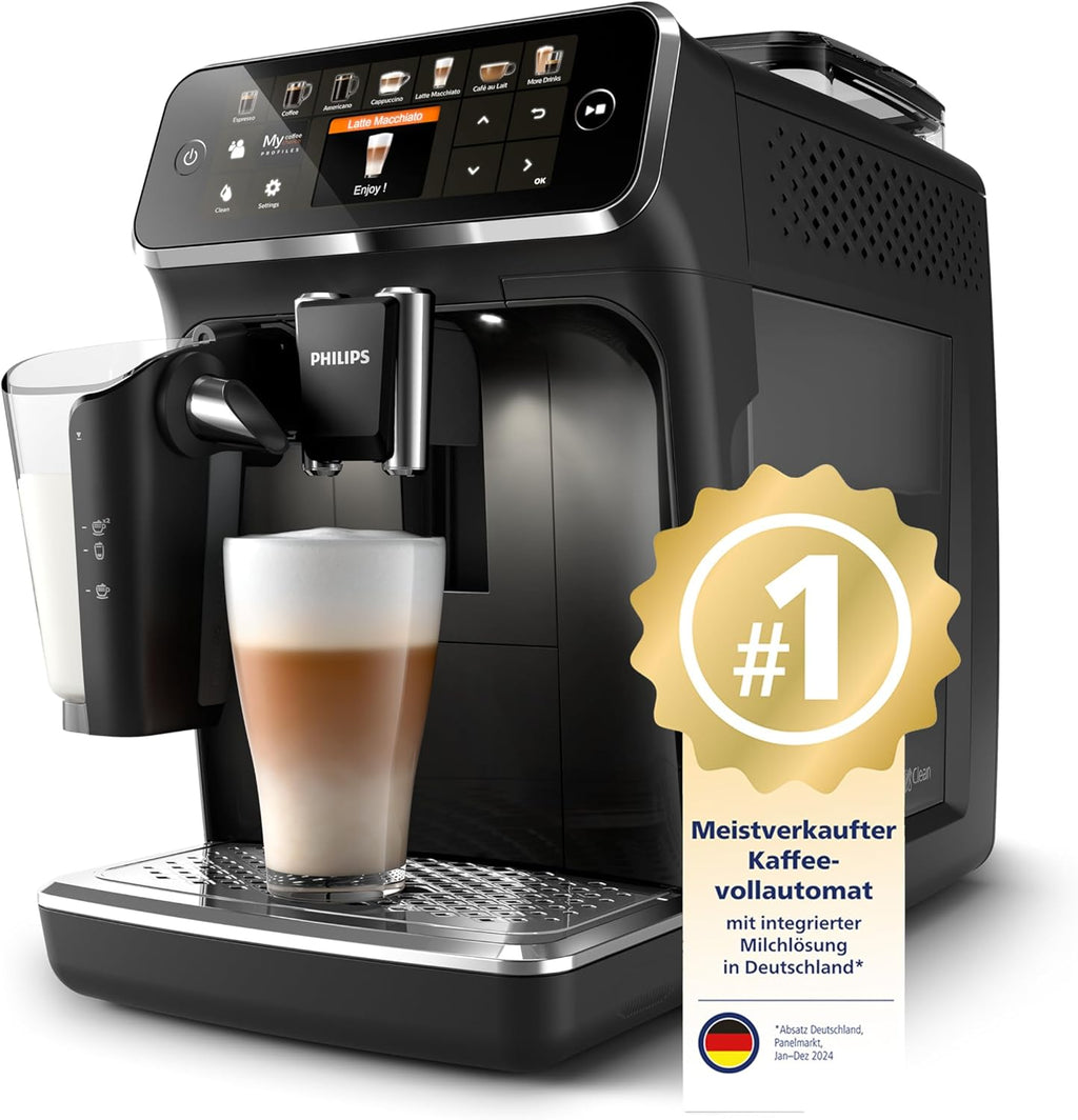 Philips Kaffeevollautomat der Serie 5400 – Espressomaschine für 12 Getränke, schnell reinigendes LatteGo System, intuitives TFT-Display, anpassbare Kaffeeeinstellungen (EP5441/50)