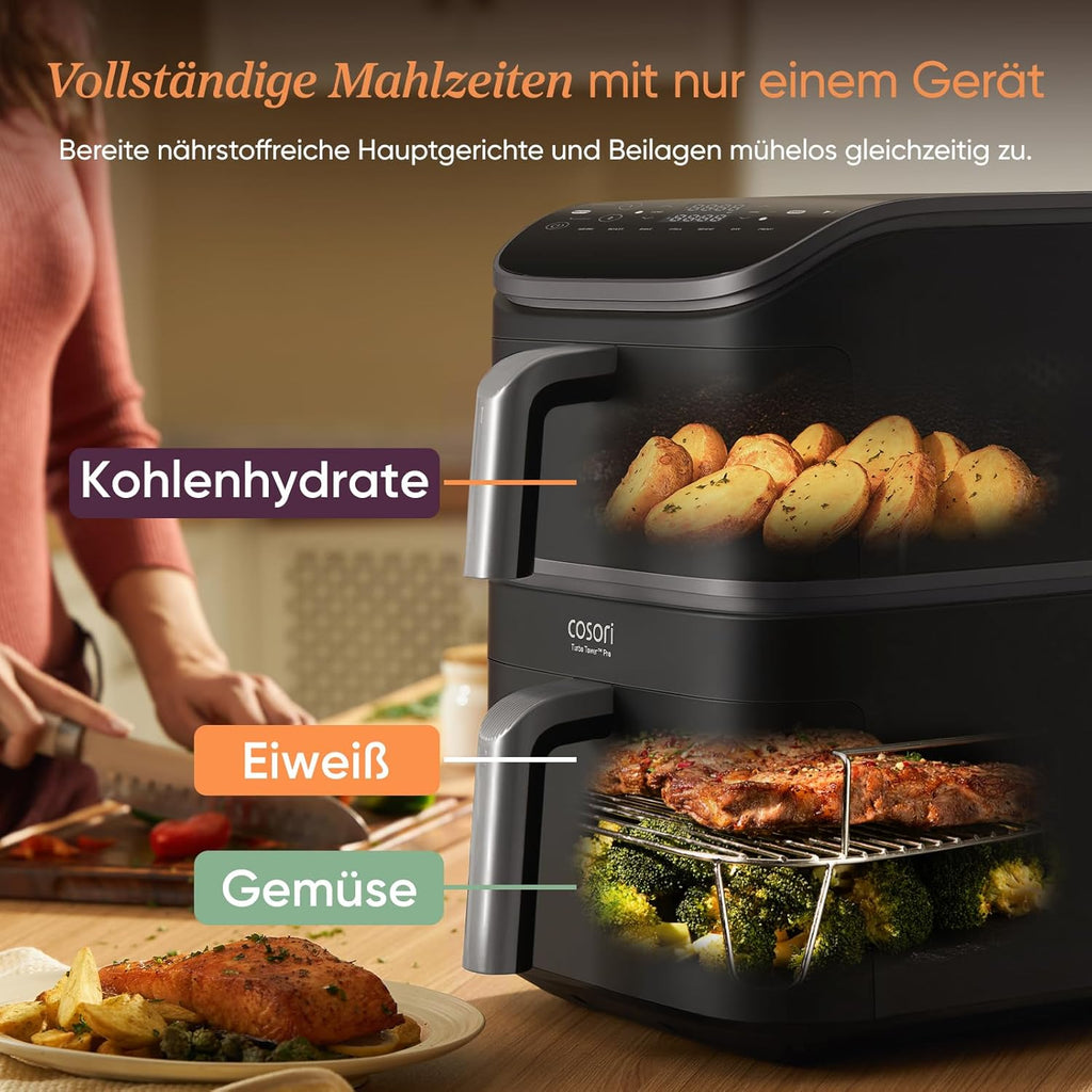 COSORI Airfryer | Turbo Tower Pro | DualBlaze-Technologie | Keramikbeschichtung Ohne PFAS | 2630W | 10,8L | Automatische Luftstrom-Regulierung | Silbergrau | DC112