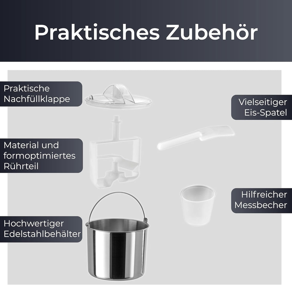 KLAMER 2-in-1 Eismaschine & Joghurtbereiter 2 L, 180 W Eiscrememaschine aus Edelstahl mit Kühl- und Heizfunktion, hausgemachtes Speiseeis mit selbstkühlendem Kompressor, mit digitalem Rezeptbuch