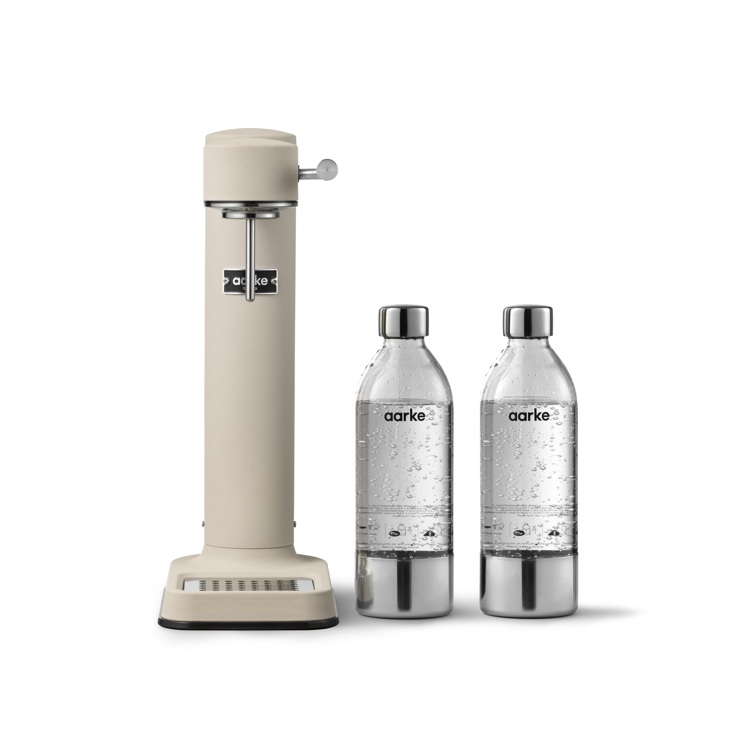 Aarke Carbonator 3, Wassersprudler aus Edelstahl im modernen Edelstahl Finish mit BPA-freier 1L PET-Flasche, Sprudelwasserbereiter für Leitungswasser, kompatibel mit 60L CO2-Zylindern
