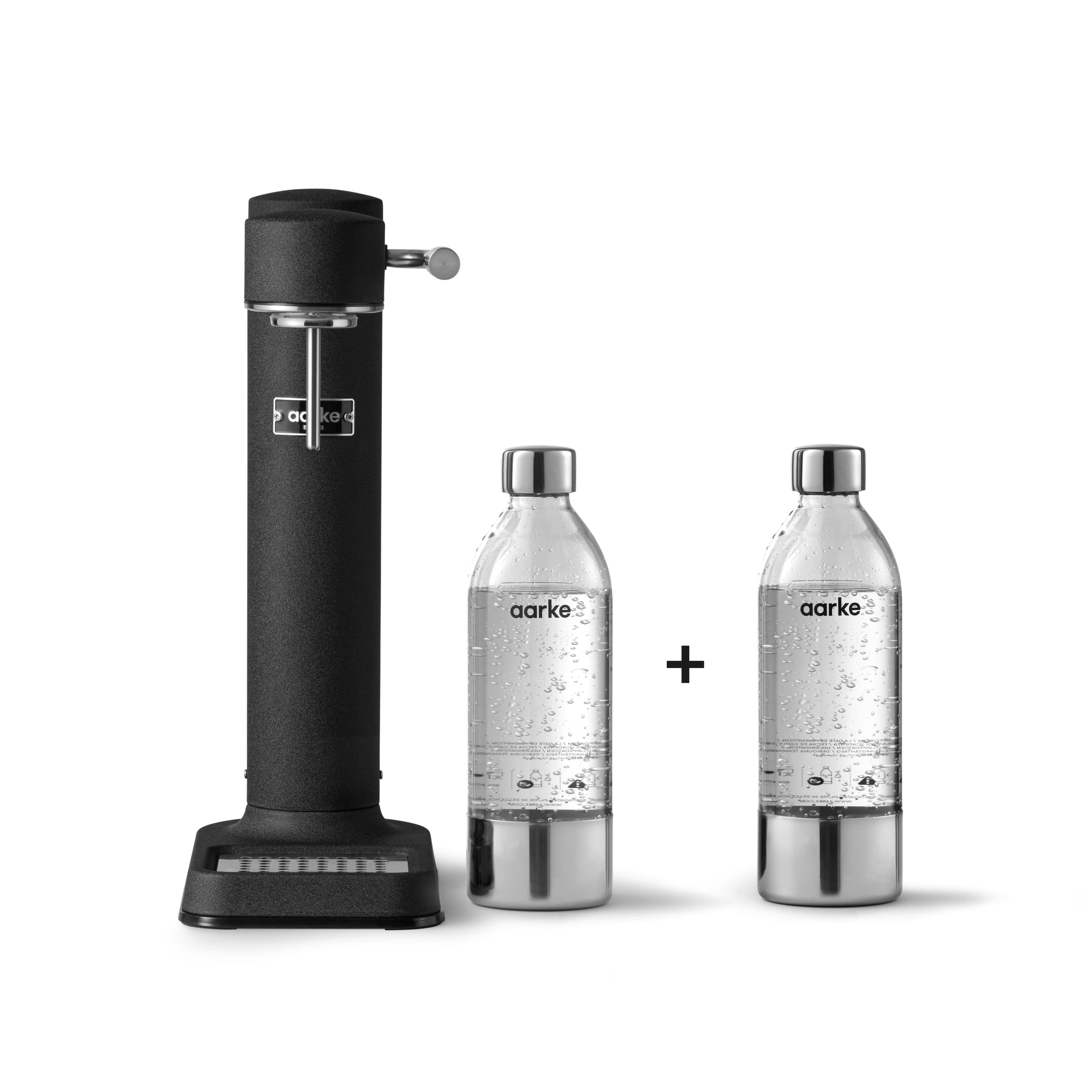 Aarke Carbonator 3, Wassersprudler aus Edelstahl im modernen Edelstahl Finish mit BPA-freier 1L PET-Flasche, Sprudelwasserbereiter für Leitungswasser, kompatibel mit 60L CO2-Zylindern