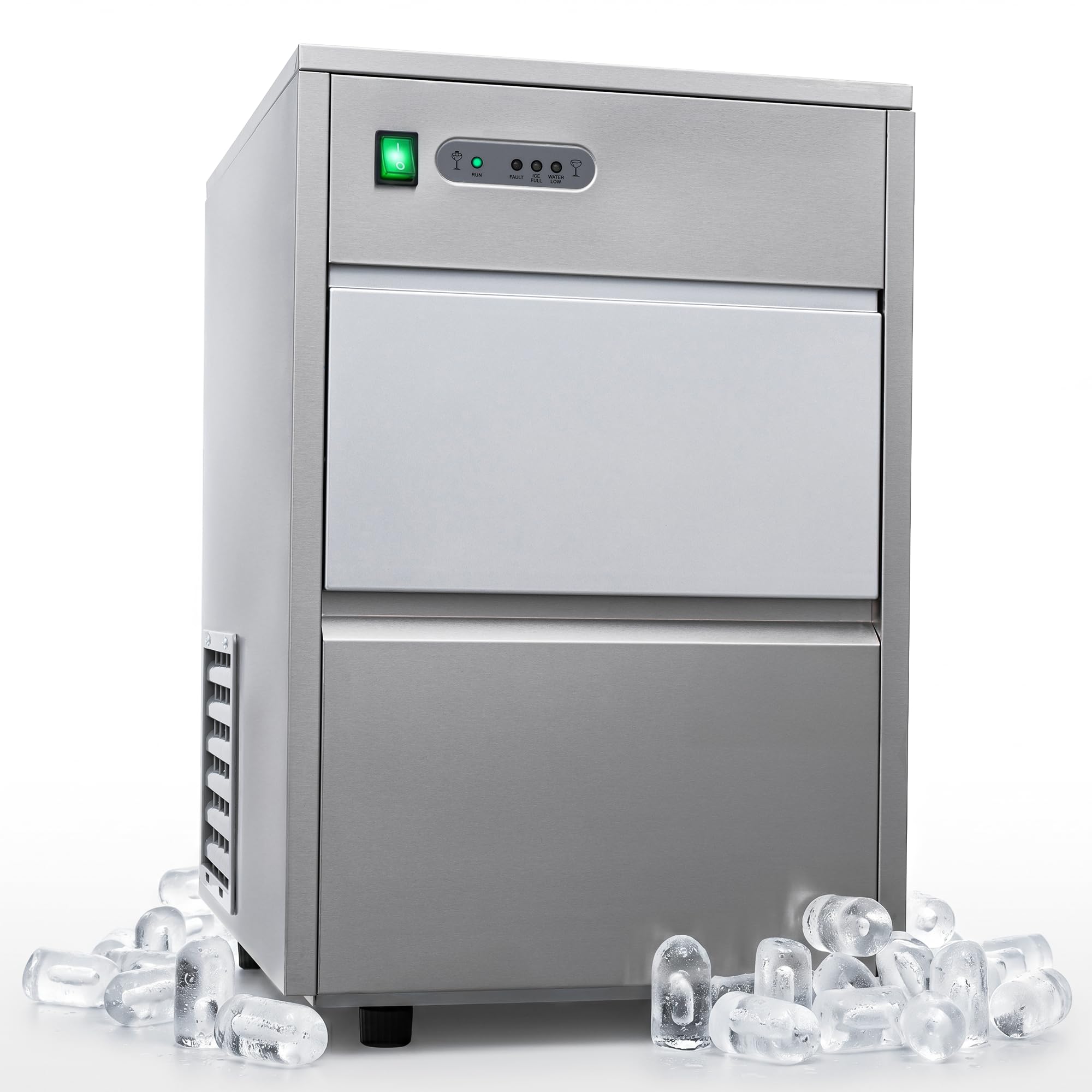 KLAMER Eiswürfelmaschine klein mit Eisschaufel & 2 Eiswürfelgrößen - 10 Eiswürfel in nur 7 Min, 15 kg Eiswürfel pro Tag - leiser Ice Maker mit Timer (schwarz)