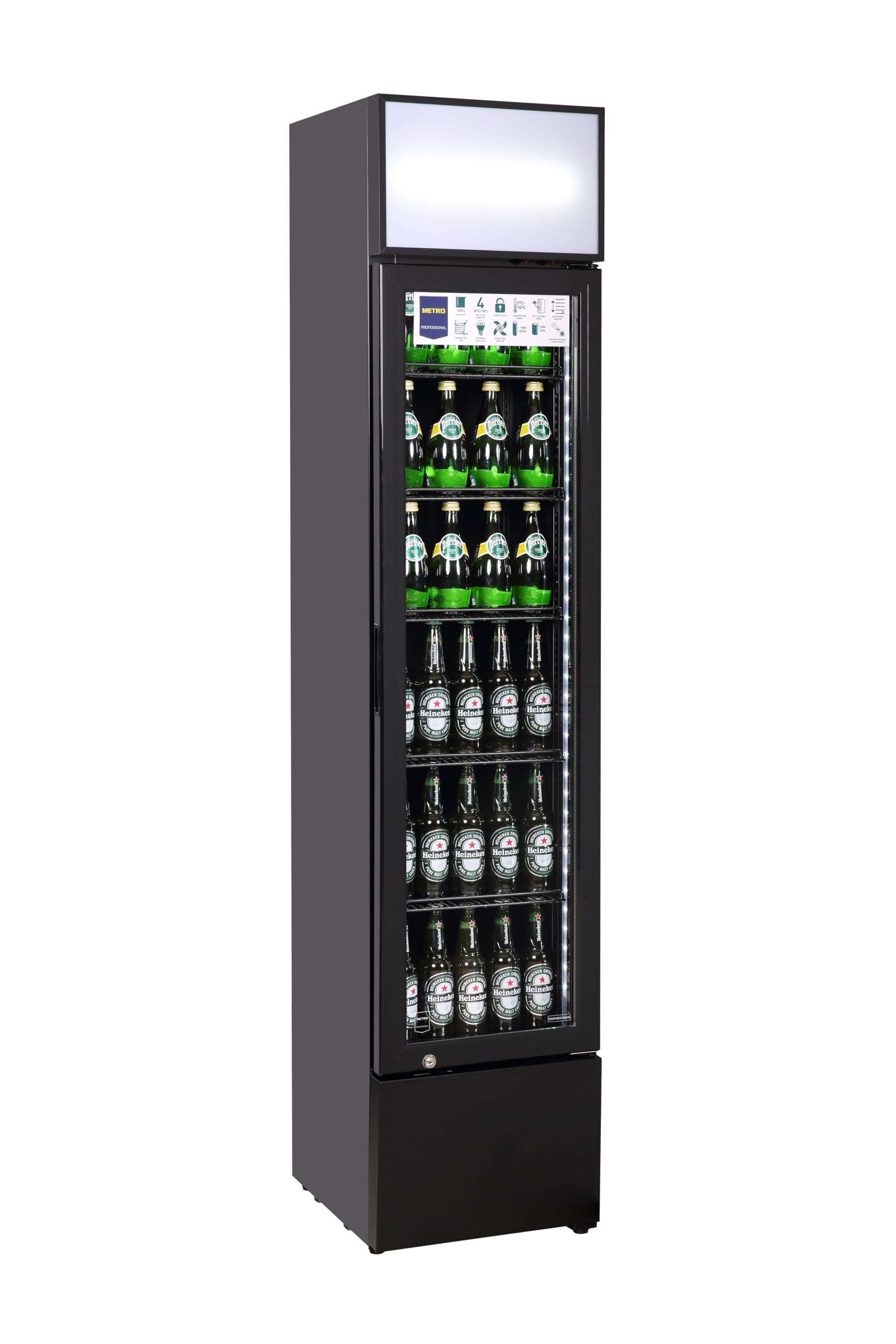METRO Professional Getränkekühlschrank GSC4240B, 237 L, 110 W, 6 verstellbaren Einlegeböden, LED-Innenbeleuchtung, schwarz