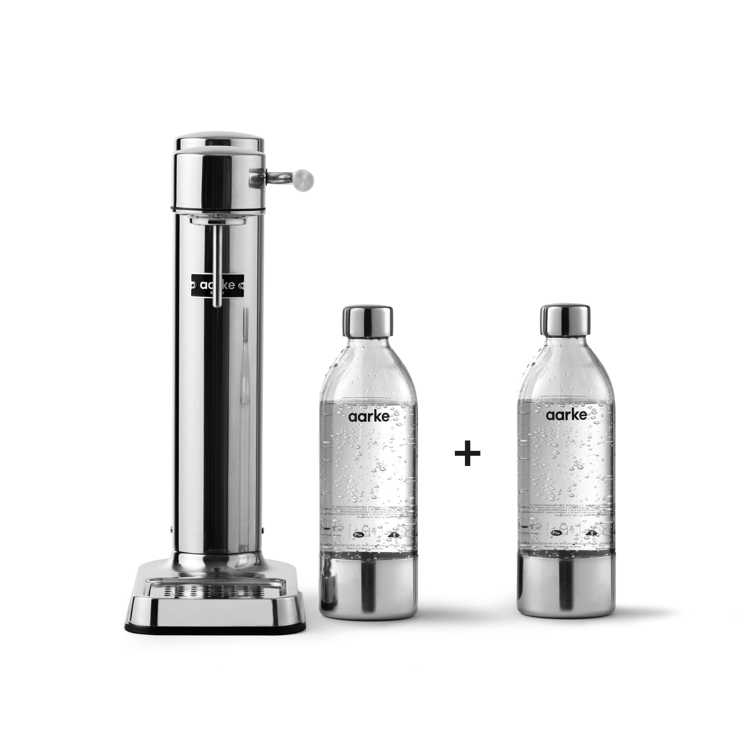 Aarke Carbonator 3, Wassersprudler aus Edelstahl im modernen Edelstahl Finish mit BPA-freier 1L PET-Flasche, Sprudelwasserbereiter für Leitungswasser, kompatibel mit 60L CO2-Zylindern