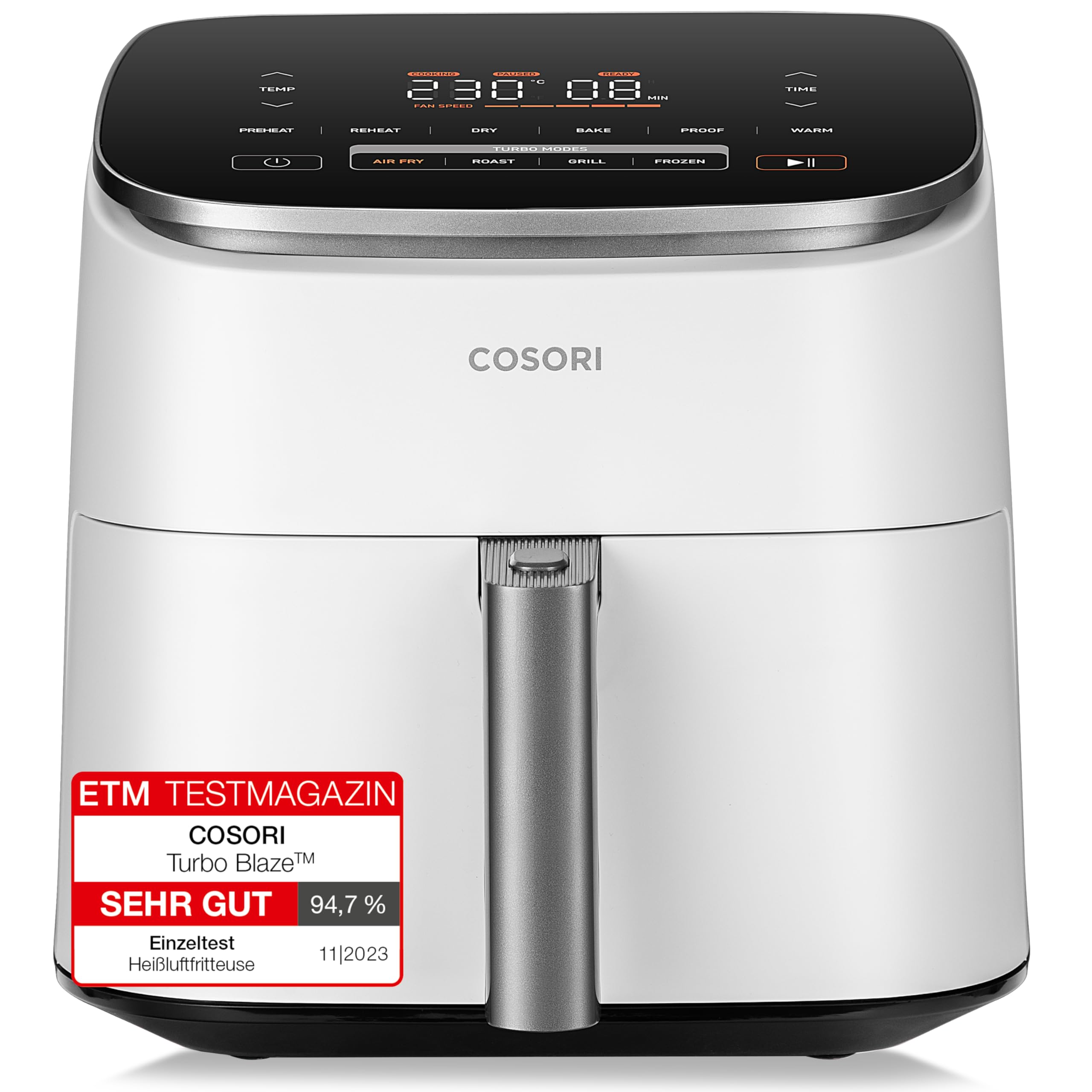 COSORI Airfryer | Iconic Single | 96% Metall | Keramikbeschichtung ohne PFAS und BPA | 7-in-1 6,2L Heißluftfritteuse | 61% energiesparend | 50+ Rezepte | spülmaschinenfest | silber | SE601S