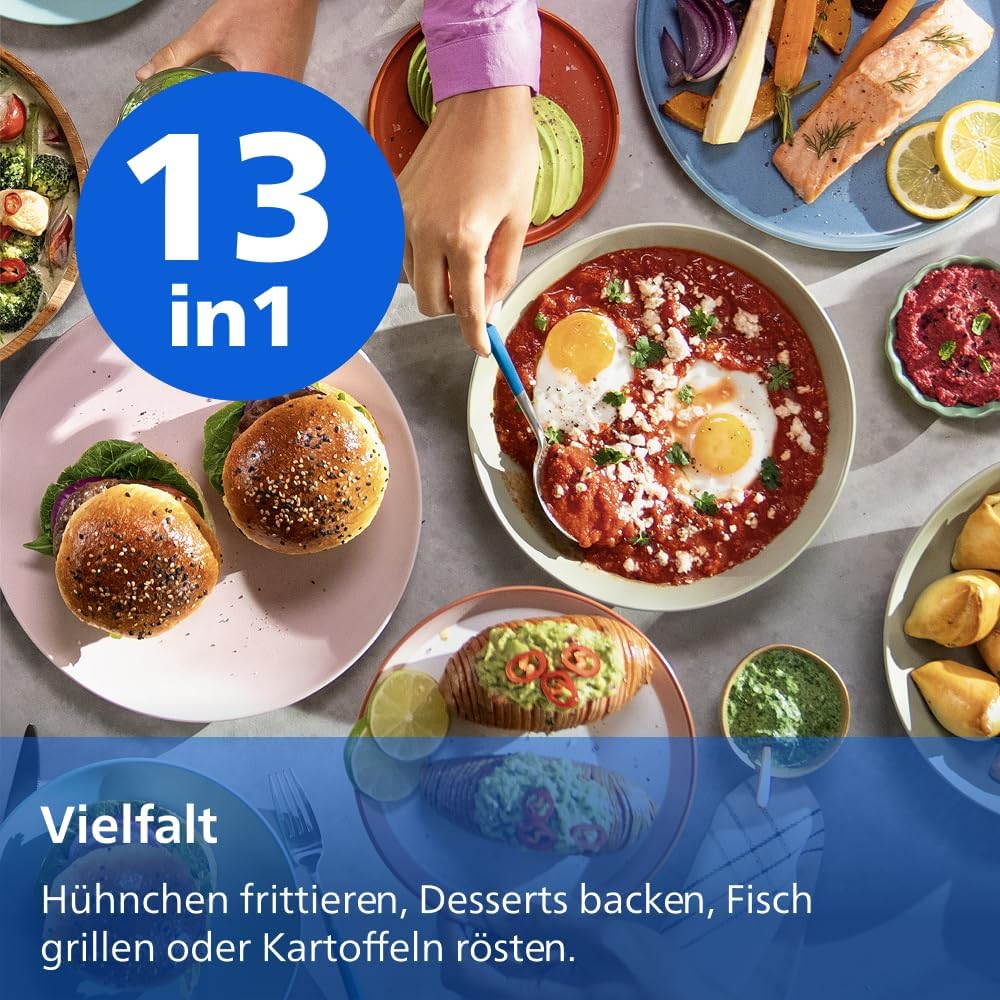 Philips Airfryer 4000 Series Stacked Dual Basket, Gestapelte Heißluftfritteuse 2 Kammern, 10L, RapidAir Technologie, 45% weniger Platzbedarf, PFAS-freie Keramikbeschichtung, Sichtfenster (NA460/00)