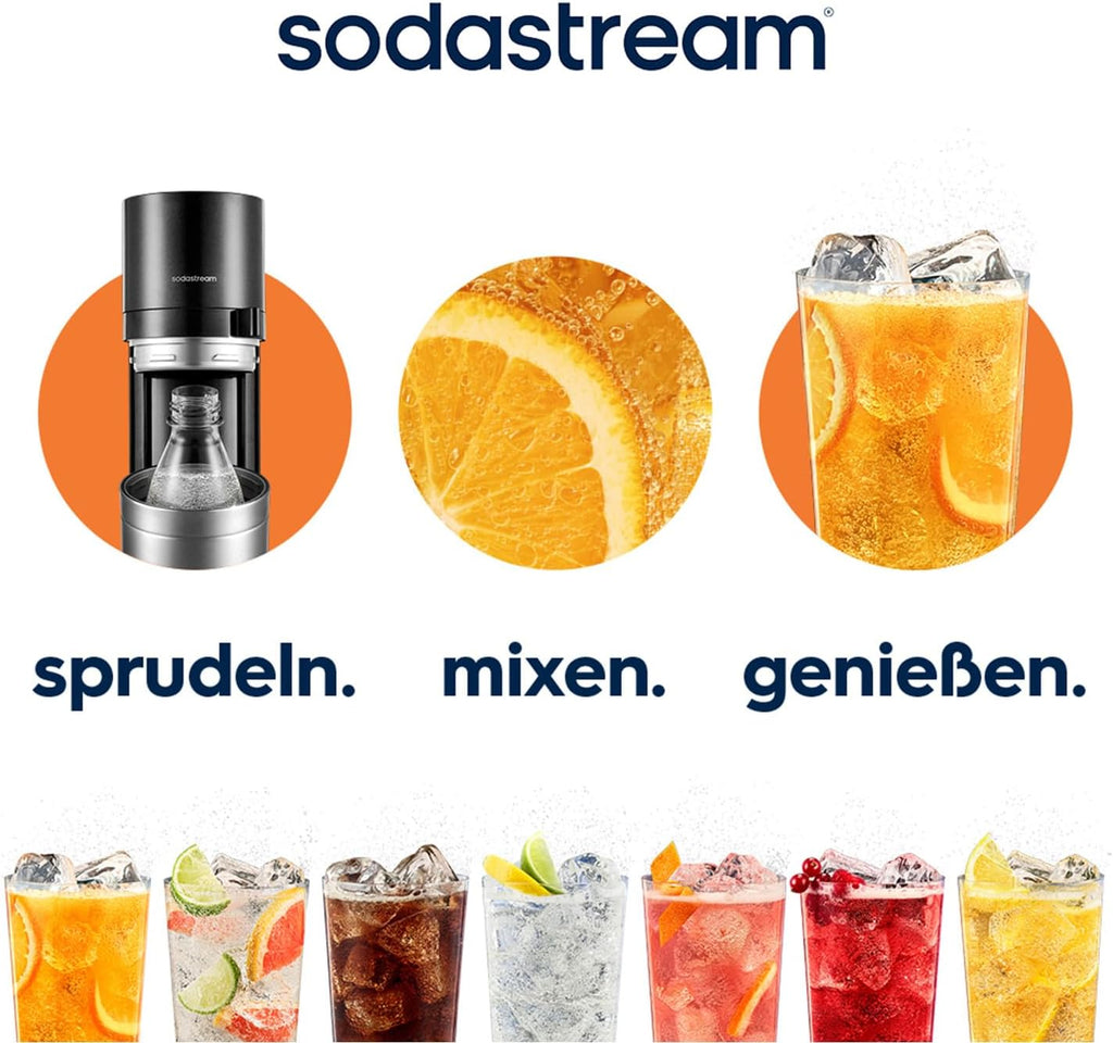SodaStream Wassersprudler DUO mit Quick-Connect CO2-Zylinder | inkl. 2x 1L Glasflasche und 2x 1L FUSE Kunststoffflasche (spülmaschinengeeignet) |Farbe: Titan